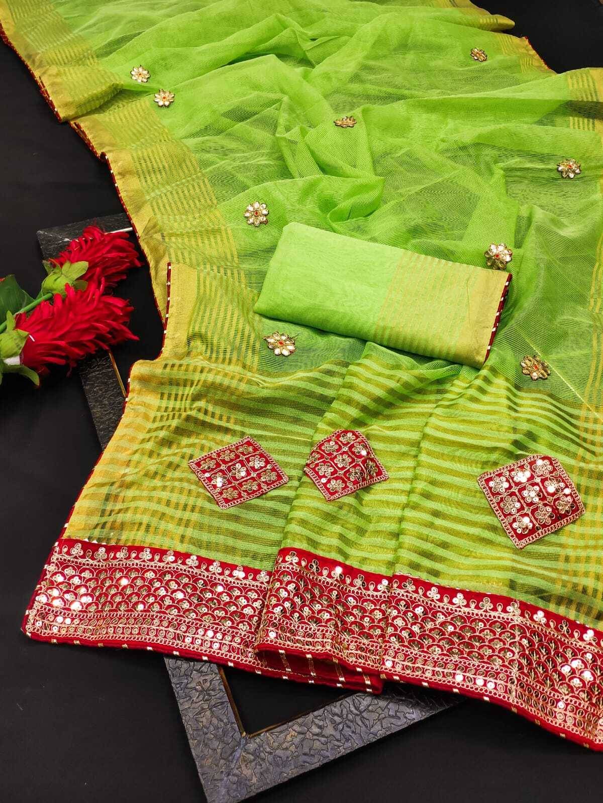     			Kanooda Prints Net Embroidered Saree With Unstitched Blouse Piece ( Multicolor )