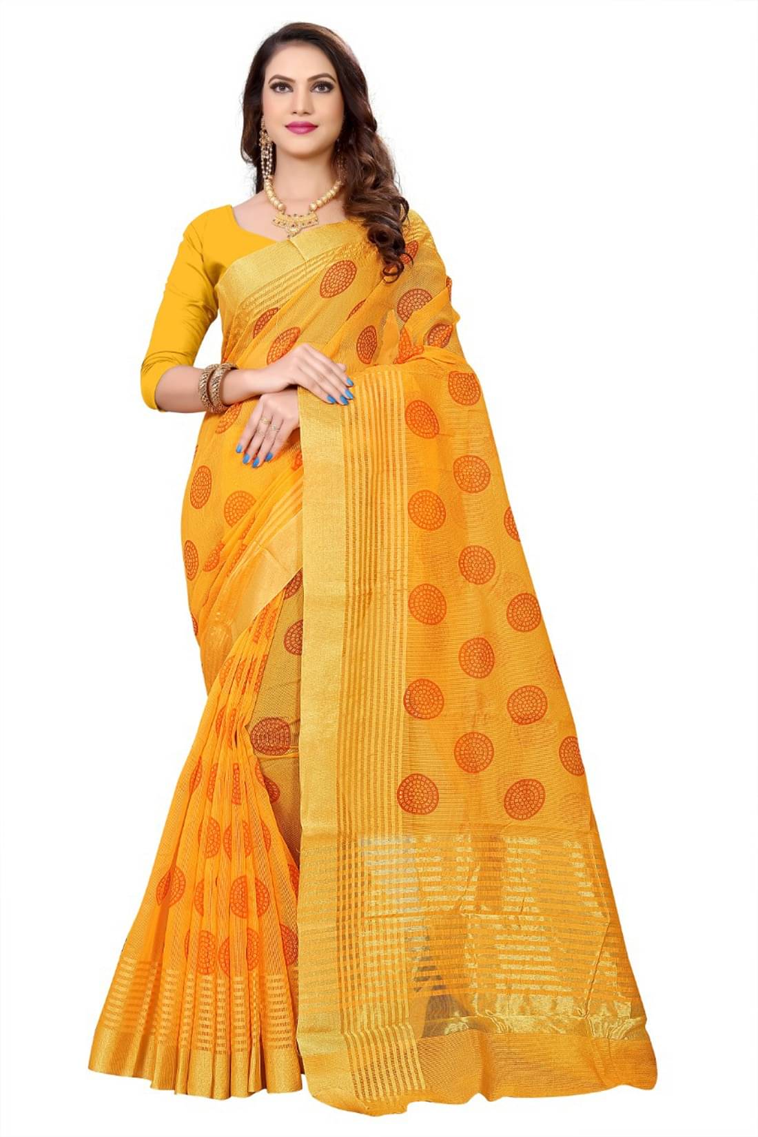 Kanooda Prints Net Printed Saree With Unstitched Blouse Piece ( Yellow ) Kanooda Prints Net Printed Saree With Unstitched Blouse Piece ( Yellow )