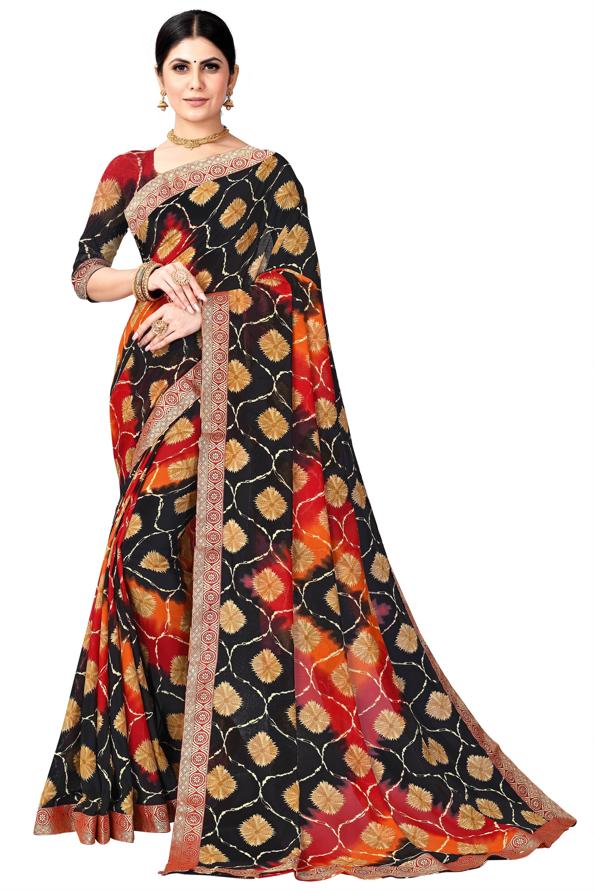     			Kanooda Prints Net Printed Saree With Unstitched Blouse Piece ( Red )