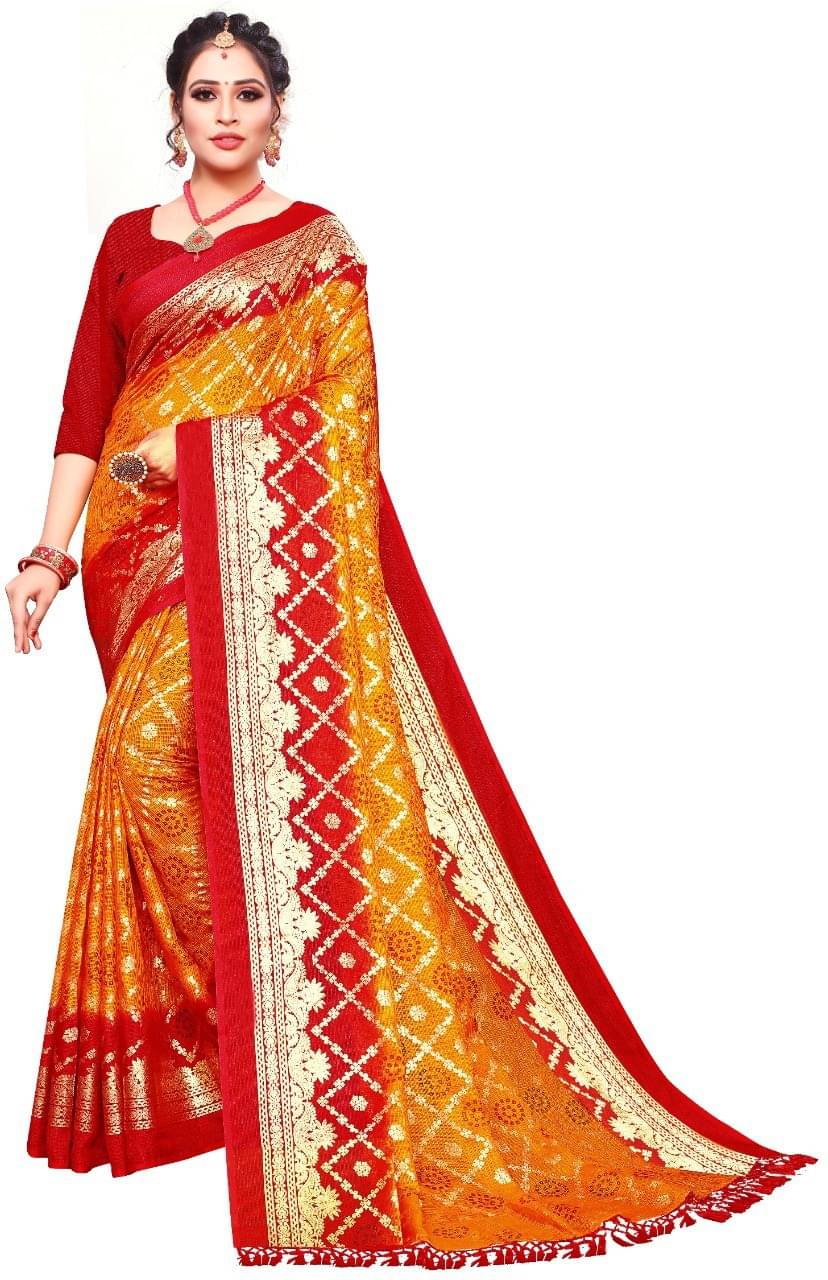     			Kanooda Prints Net Printed Saree With Unstitched Blouse Piece ( Orange )