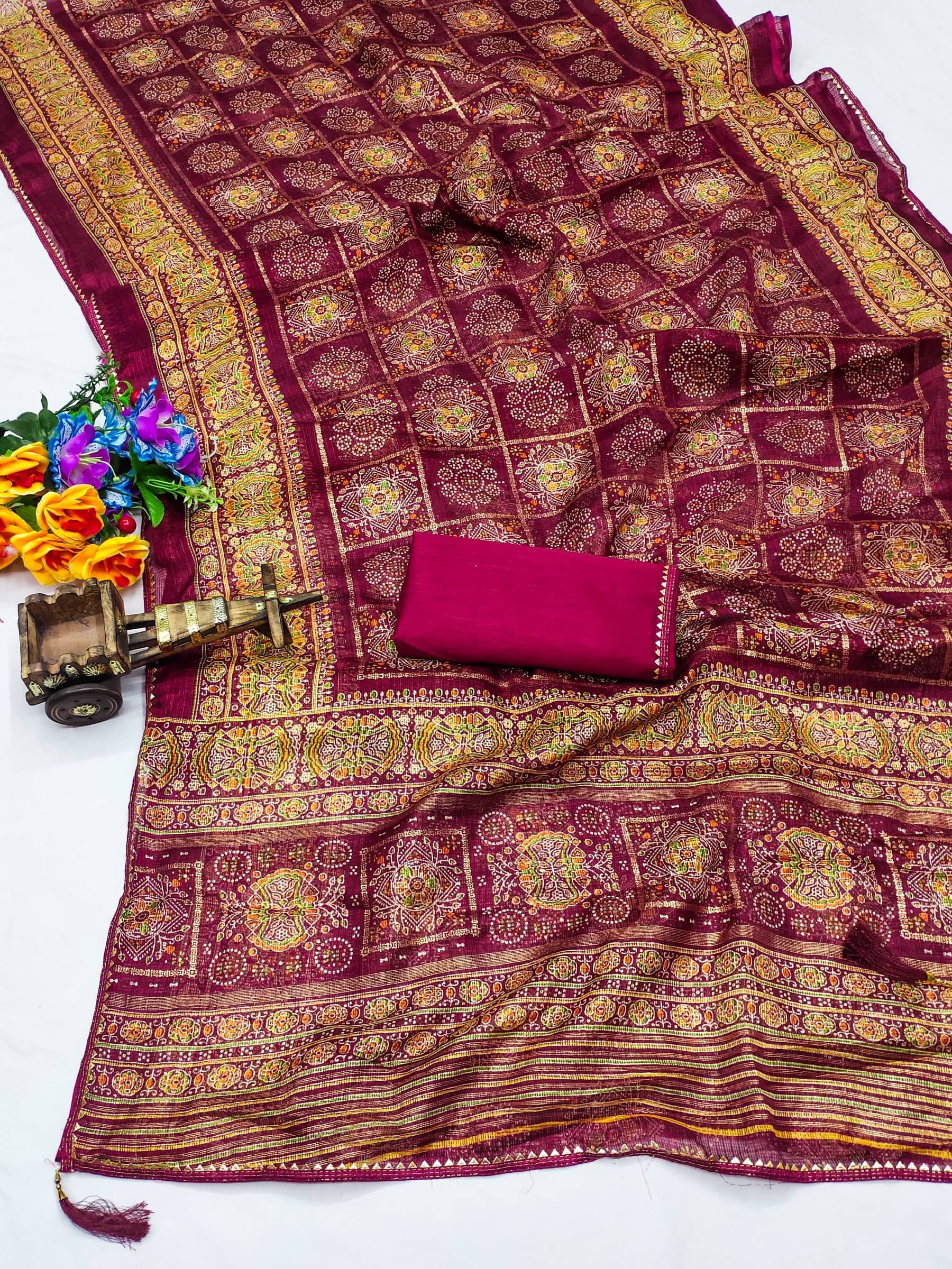     			Kanooda Prints Net Printed Saree With Unstitched Blouse Piece ( Multicolor )