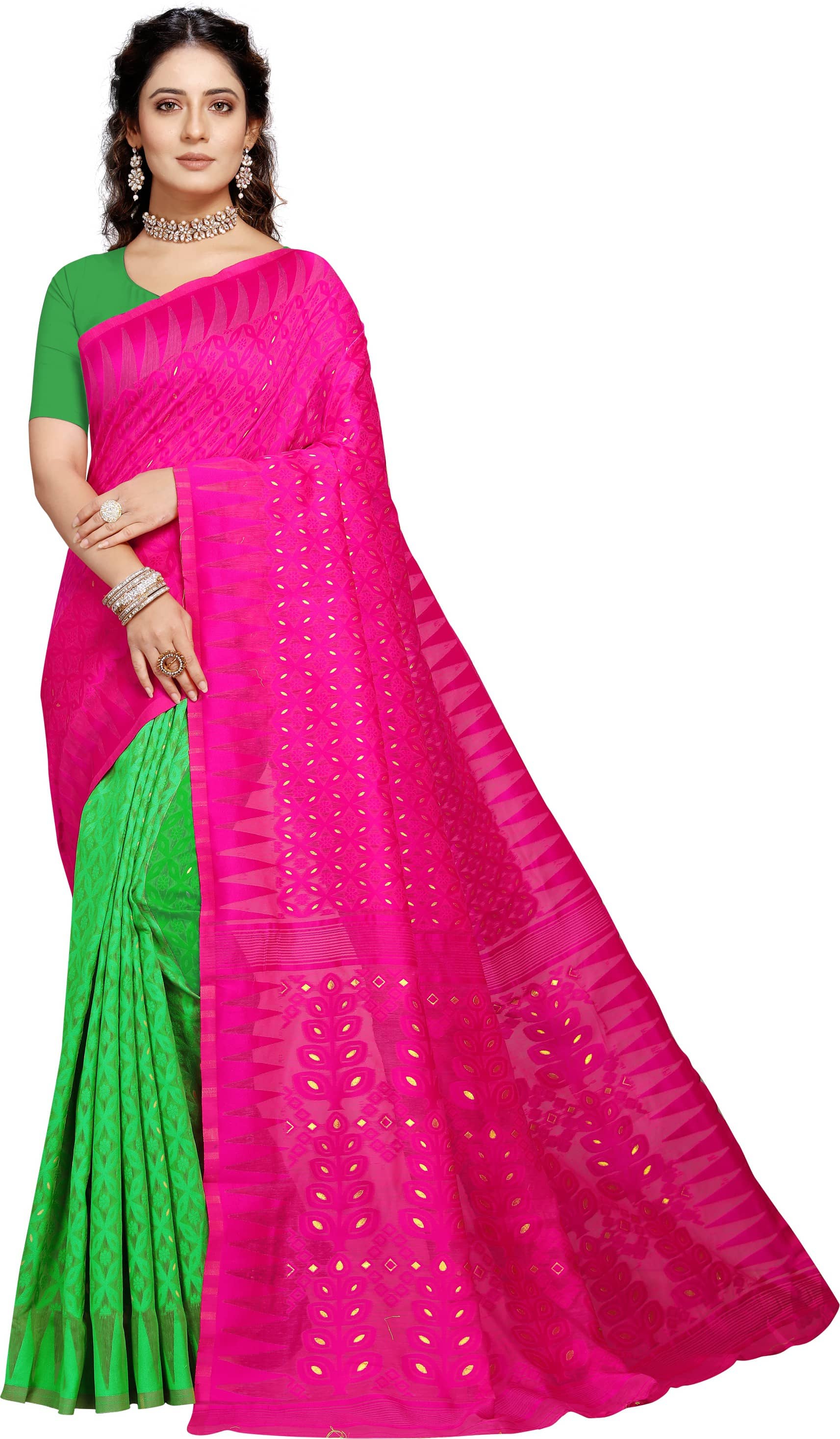 Kanooda Prints Net Self Design Saree With Unstitched Blouse Piece ( Pink ) - Sarees | Buy online on ZillyBuy