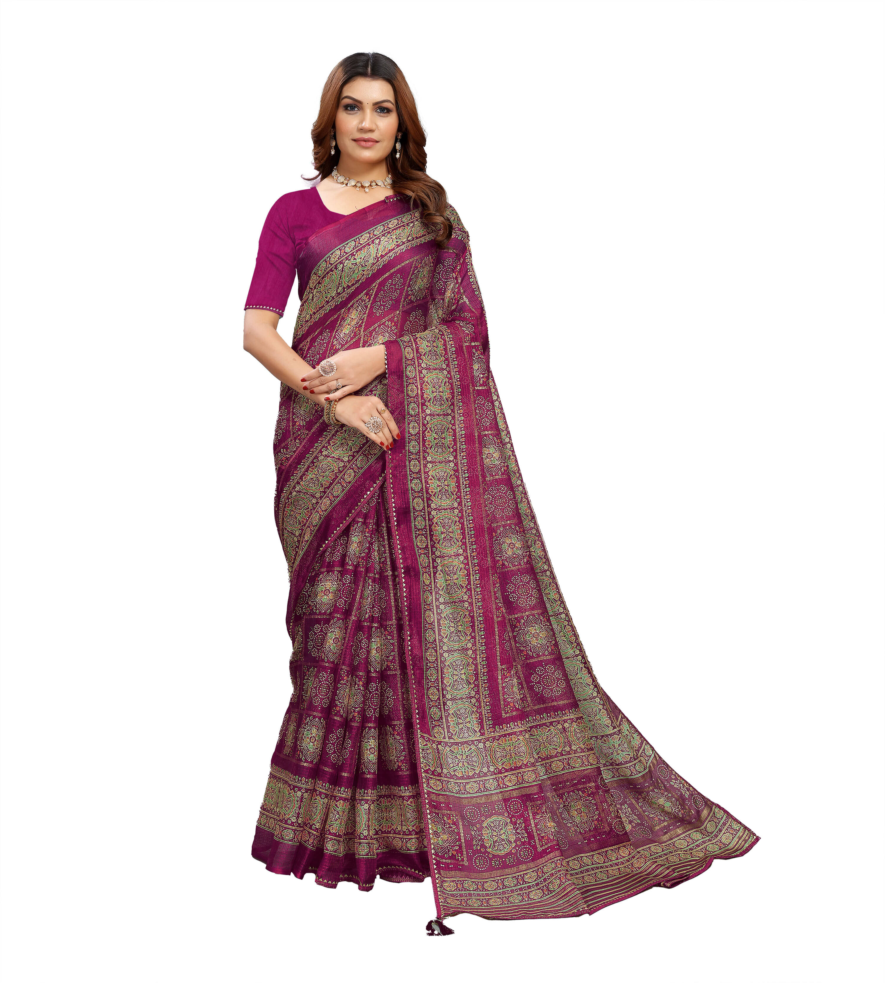     			Kanooda Prints Net Woven Saree With Unstitched Blouse Piece ( Multicolor )