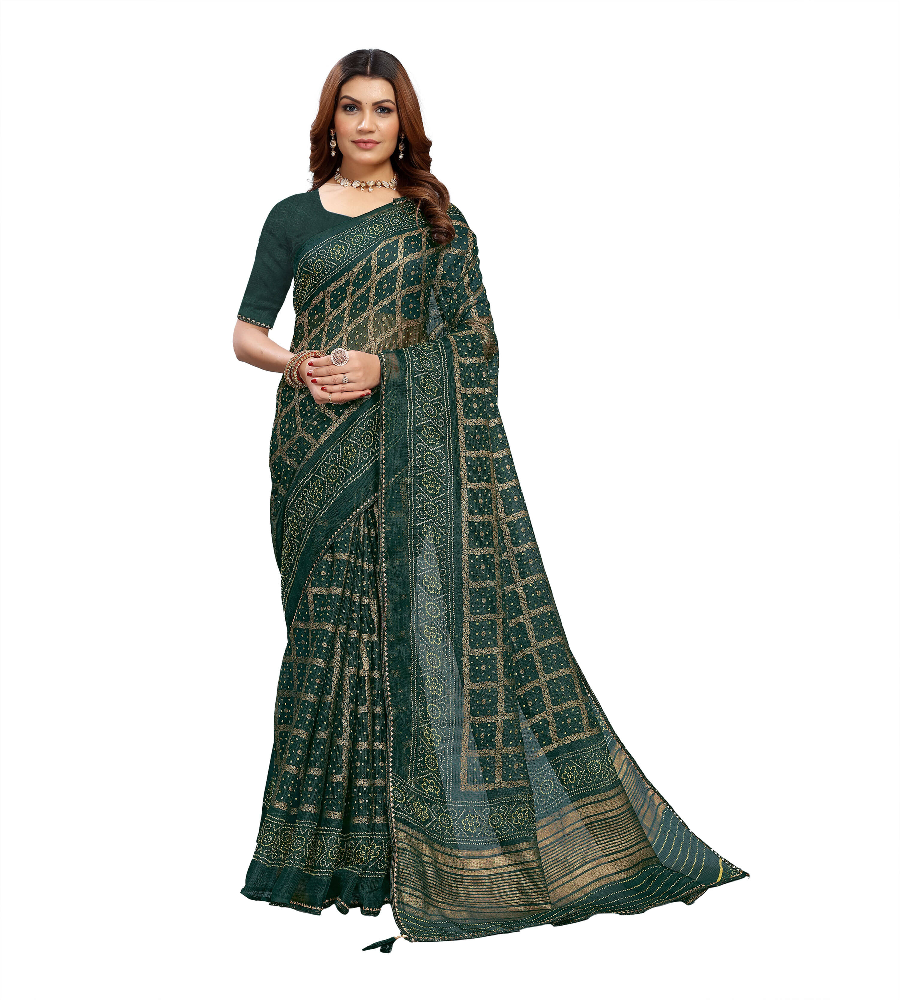    			Kanooda Prints Net Woven Saree With Unstitched Blouse Piece ( Multicolor )