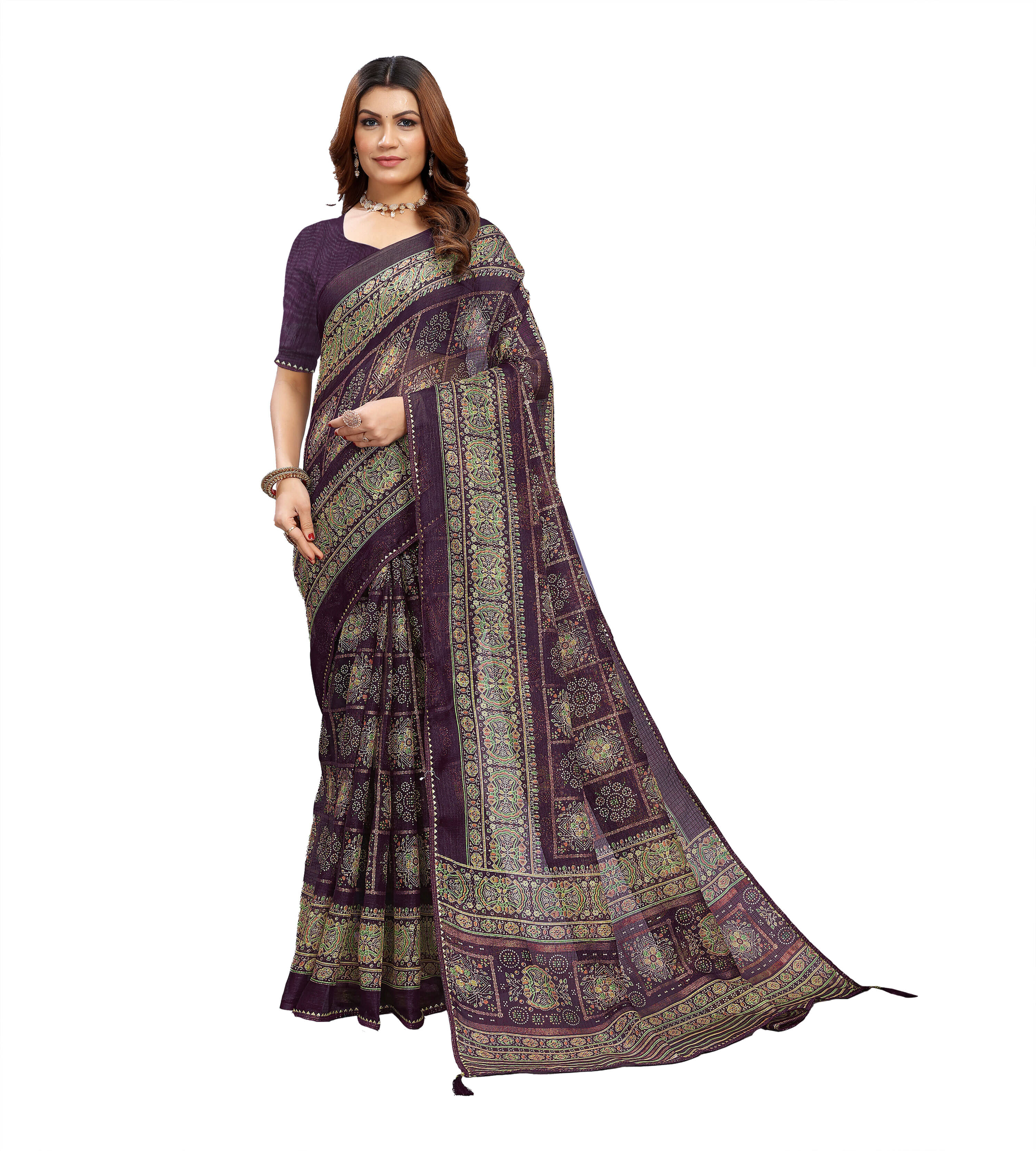     			Kanooda Prints Net Woven Saree With Unstitched Blouse Piece ( Multicolor )