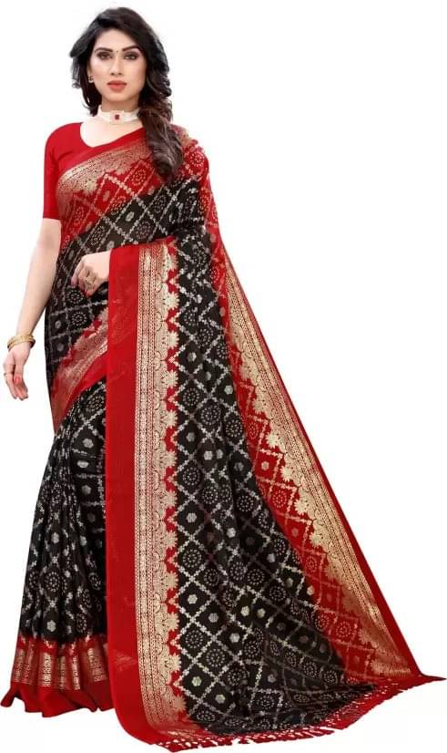     			Kanooda Prints Net Woven Saree With Unstitched Blouse Piece ( Black )