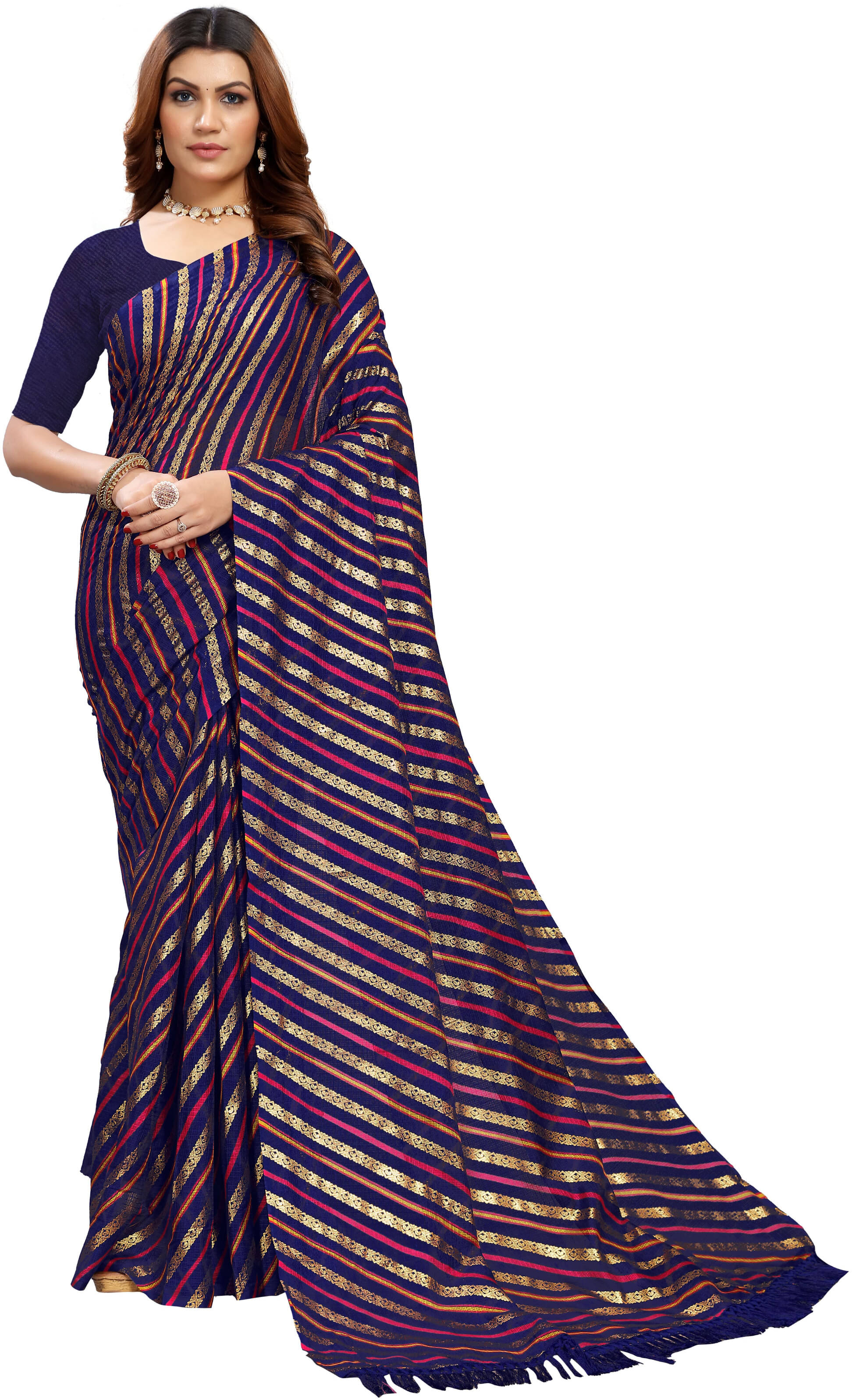     			Kanooda Prints Net Woven Saree With Unstitched Blouse Piece ( Multicolor )