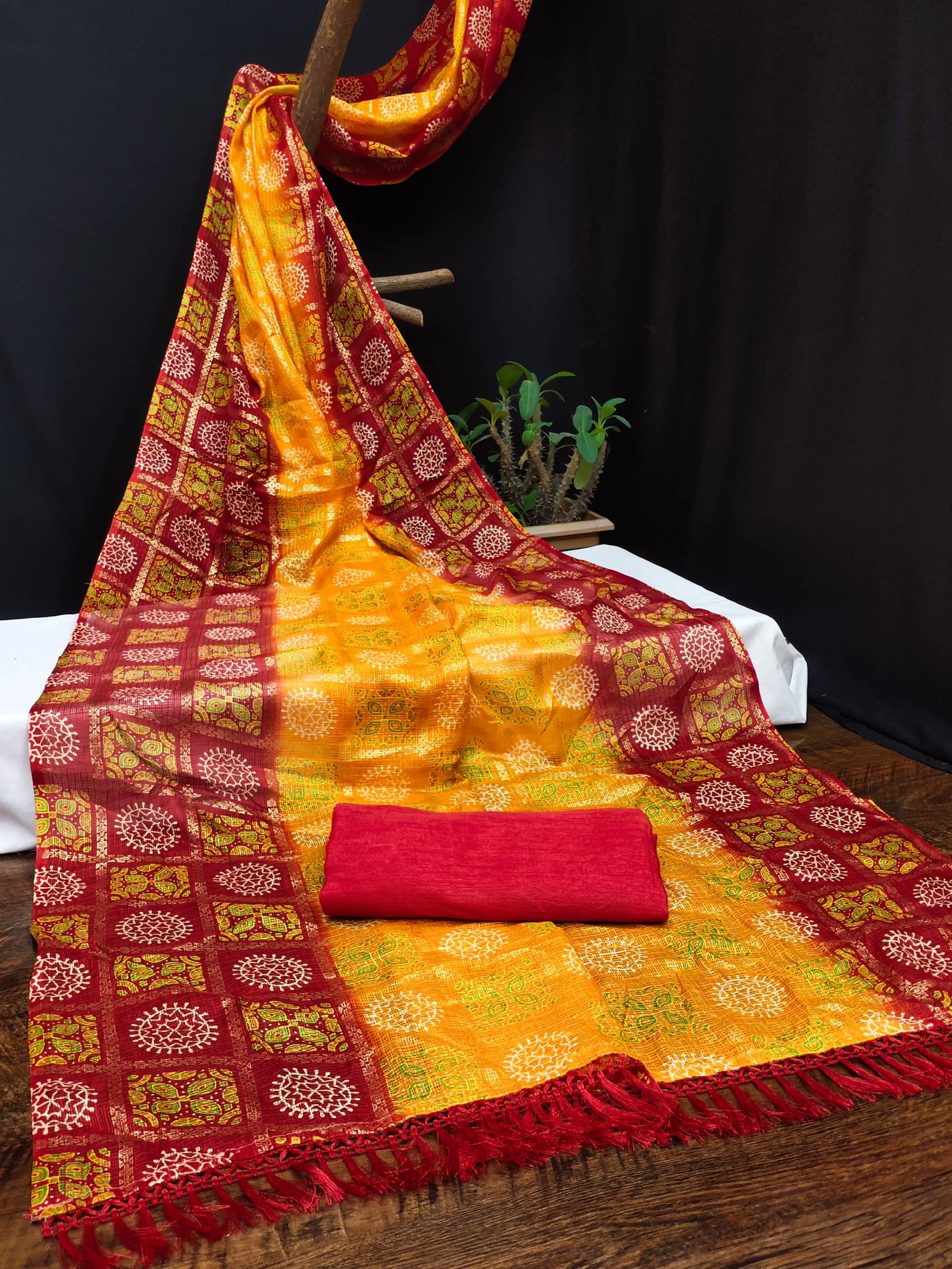     			Kanooda Prints Net Woven Saree With Unstitched Blouse Piece ( Multicolor )