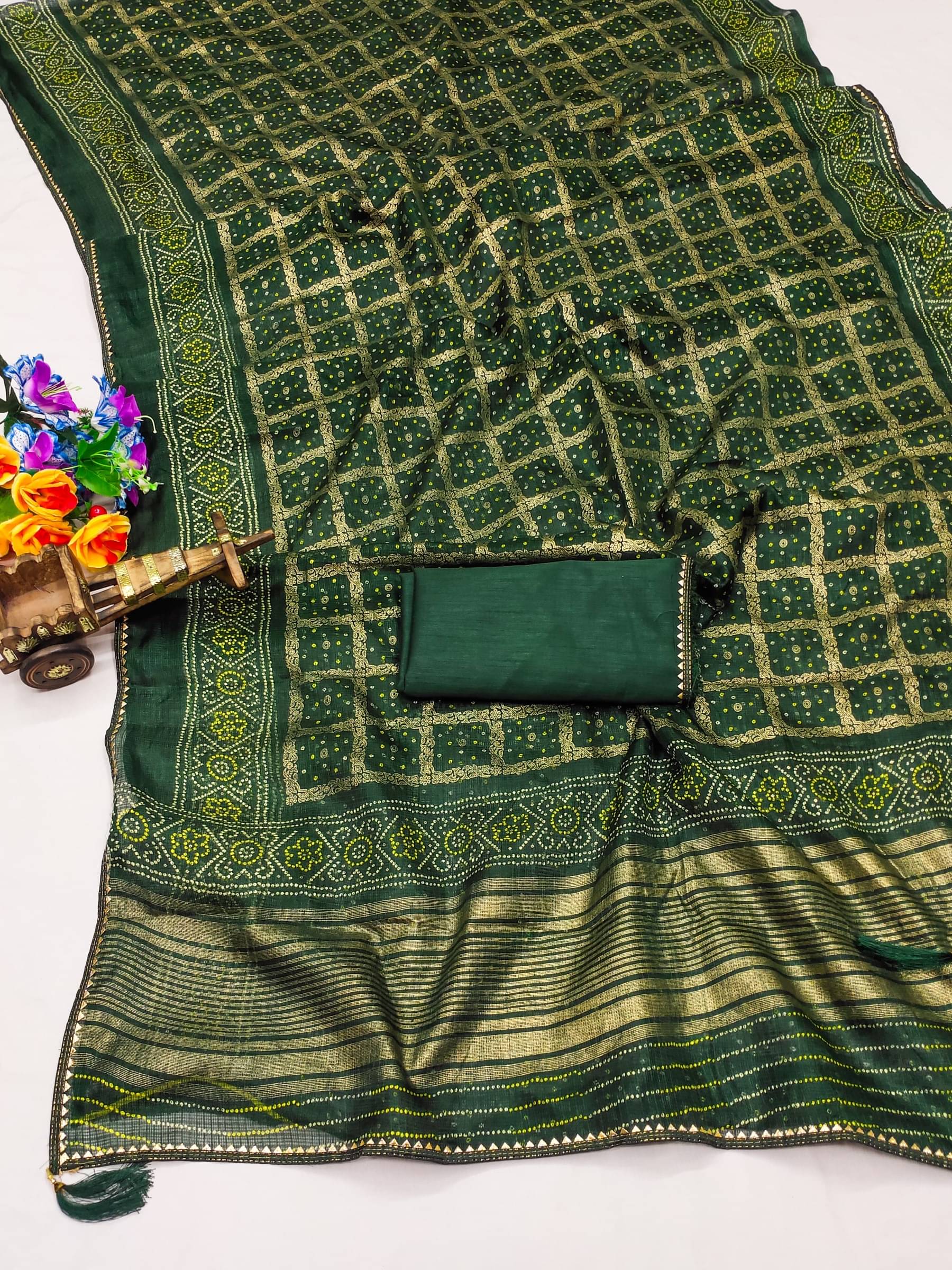     			Kanooda Prints Net Woven Saree With Unstitched Blouse Piece ( Multicolor )