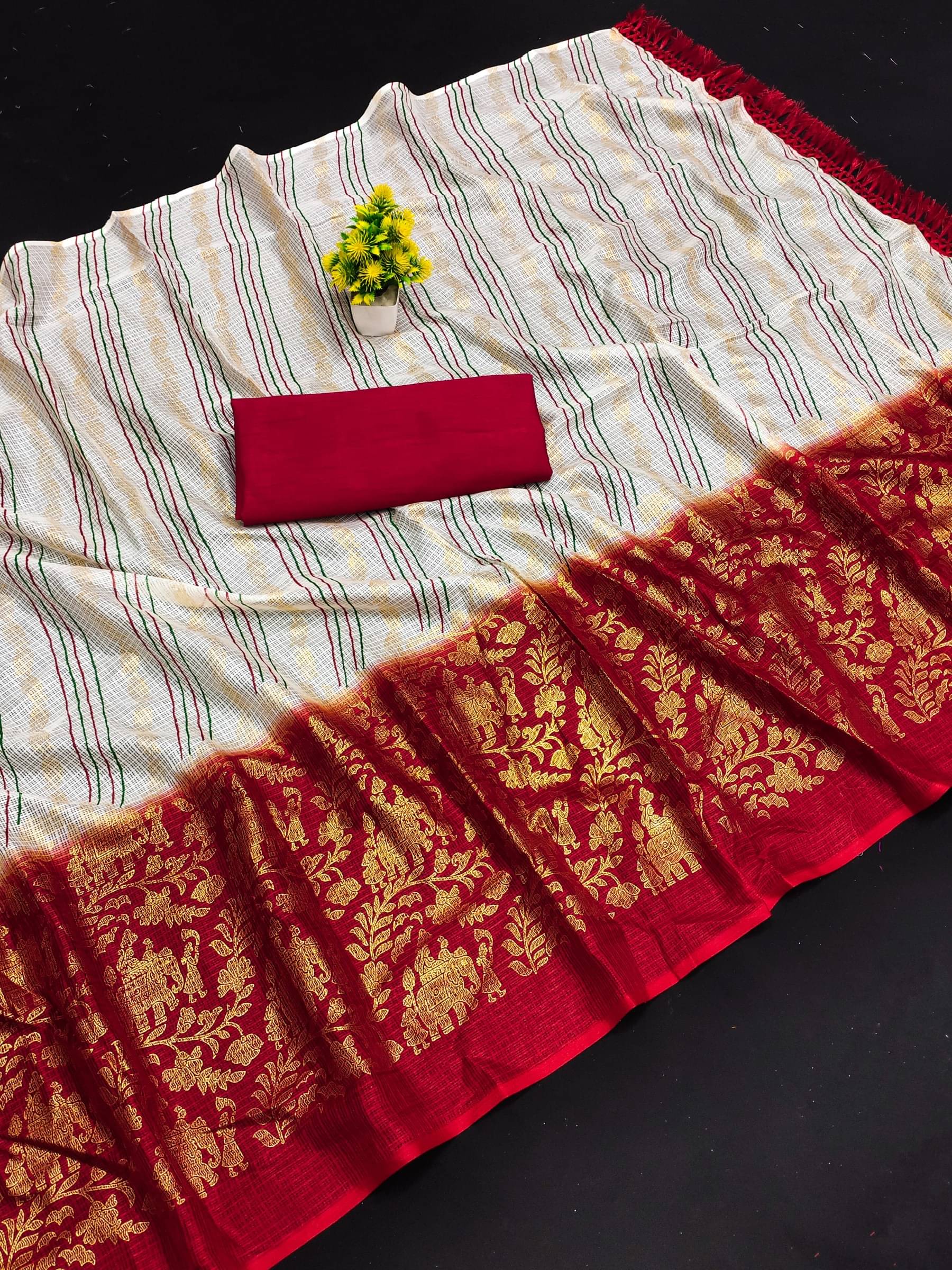 Kanooda Prints Net Woven Saree With Unstitched Blouse Piece ( Multicolor ) Kanooda Prints Net Woven Saree With Unstitched Blouse Piece ( Multicolor )