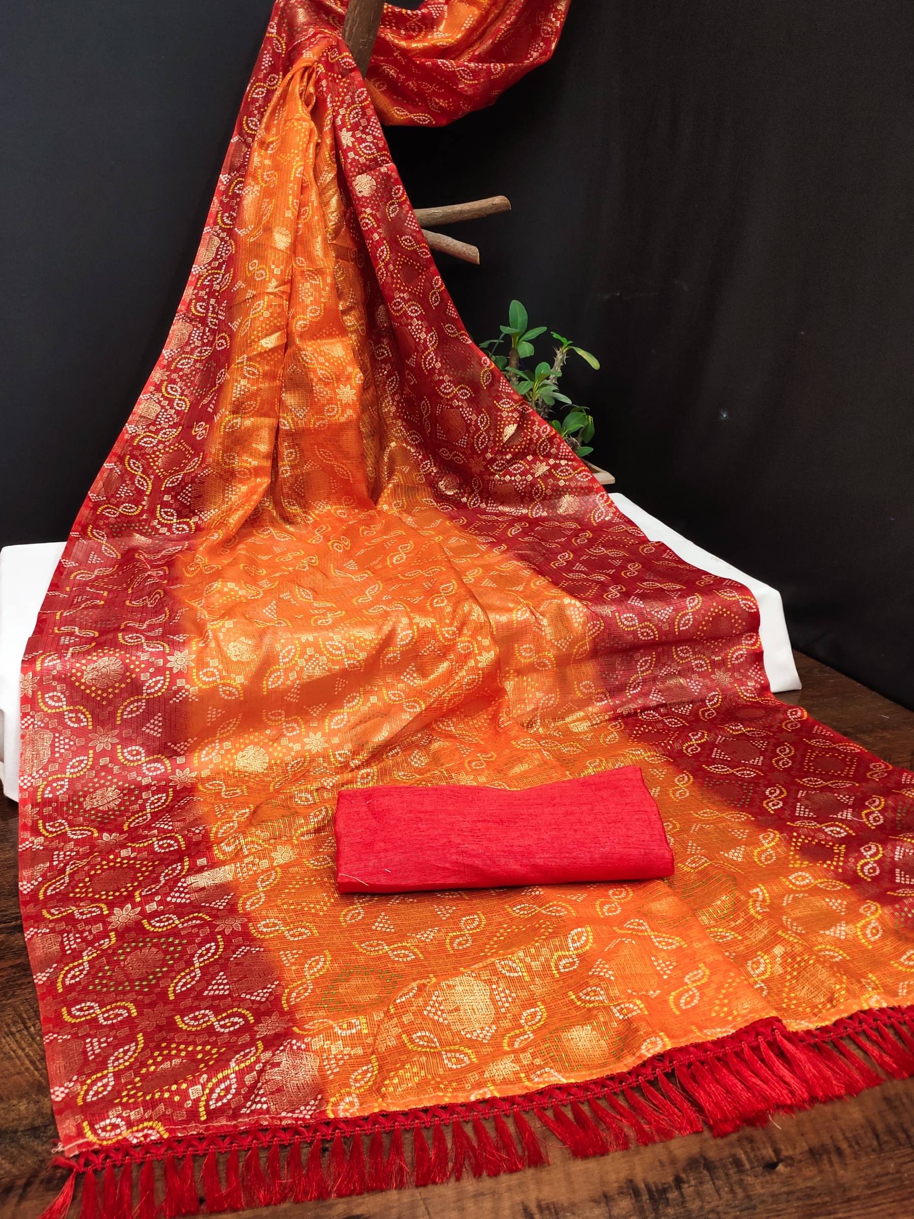     			Kanooda Prints Net Woven Saree With Unstitched Blouse Piece ( Multicolor )