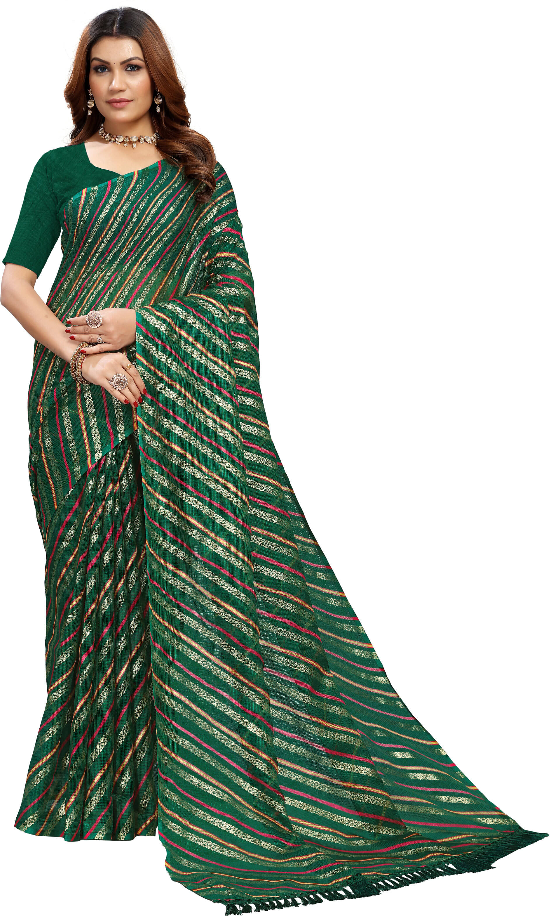     			Kanooda Prints Net Woven Saree With Unstitched Blouse Piece ( Multicolor )
