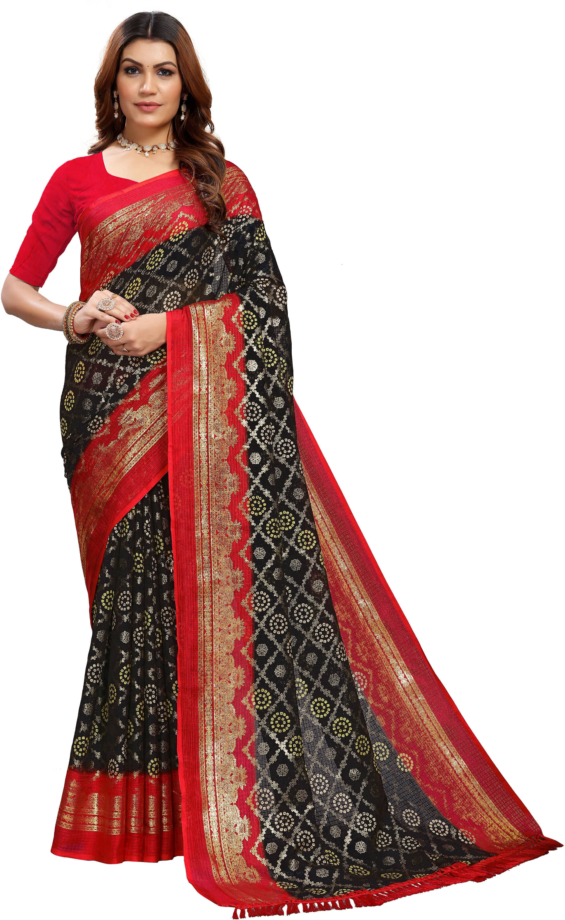     			Kanooda Prints Net Woven Saree With Unstitched Blouse Piece ( Multicolor )