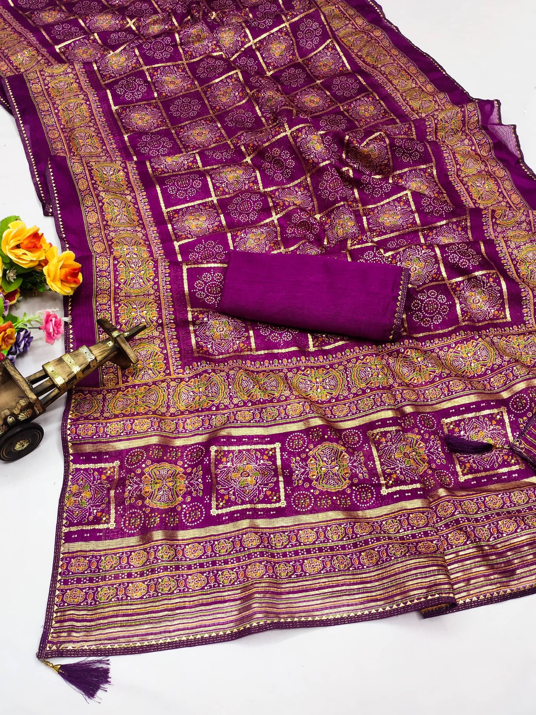 Kanooda Prints Net Woven Saree With Unstitched Blouse Piece ( Multicolor )     			Kanooda Prints Net Woven Saree With Unstitched Blouse Piece ( Multicolor )