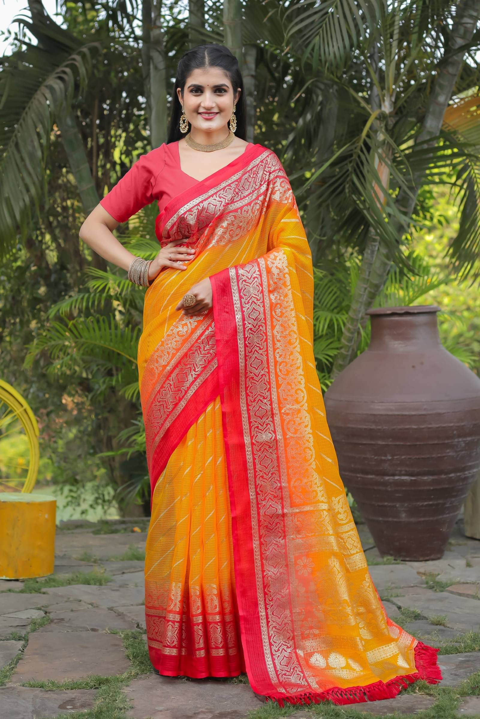     			Kanooda Prints Net Woven Saree With Unstitched Blouse Piece ( Multicolor )