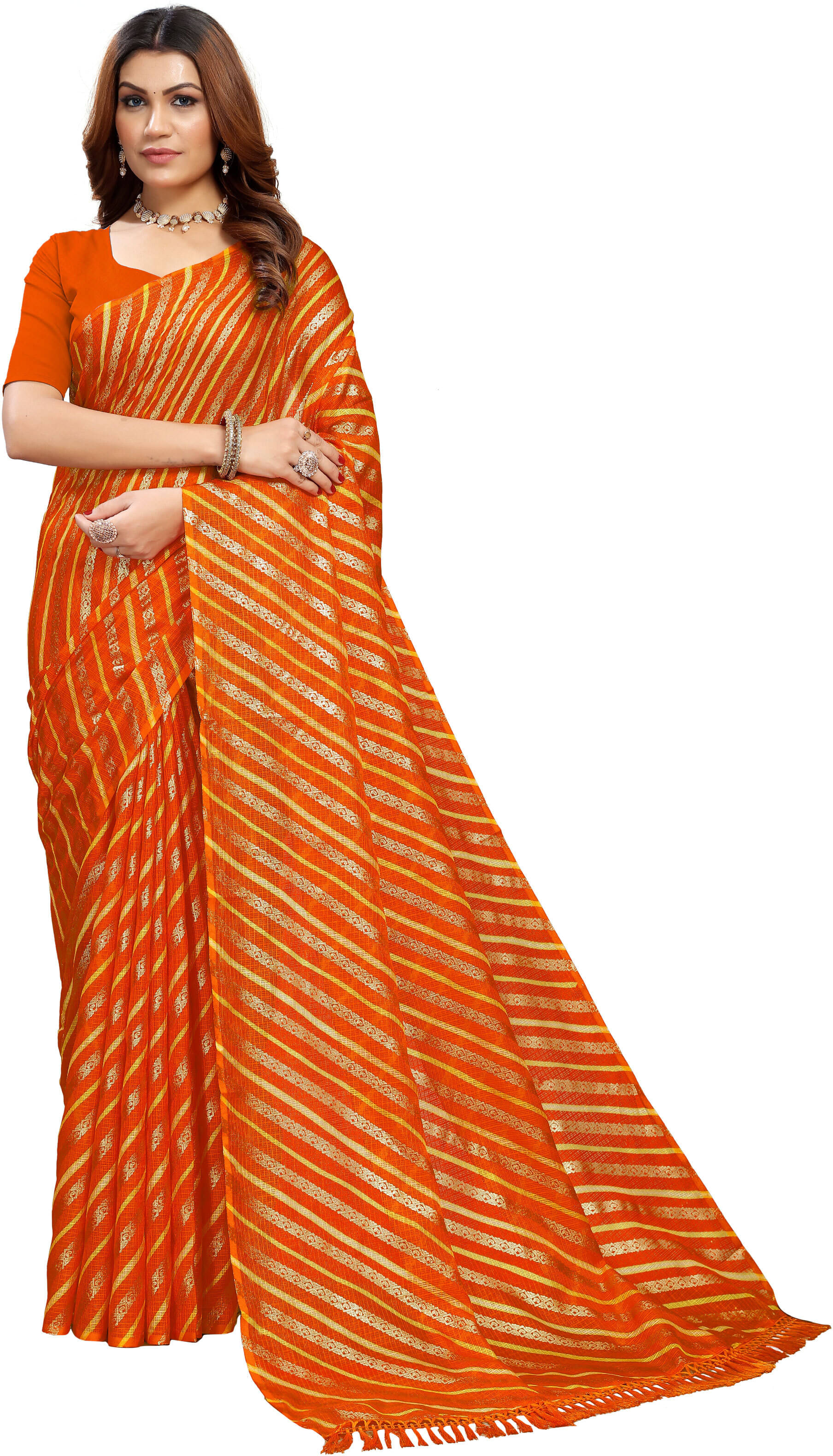     			Kanooda Prints Net Woven Saree With Unstitched Blouse Piece ( Multicolor )