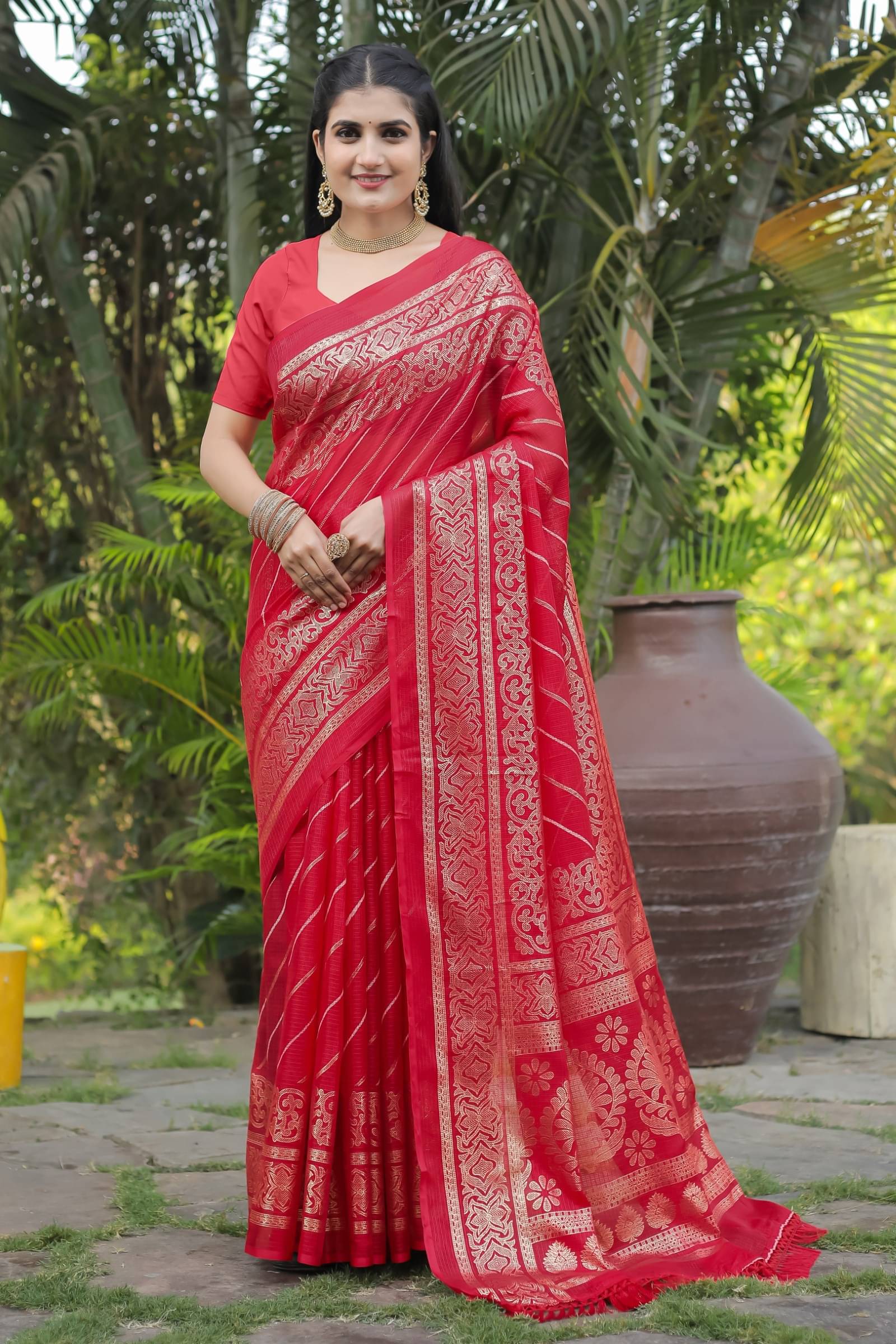     			Kanooda Prints Net Woven Saree With Unstitched Blouse Piece ( Multicolor )