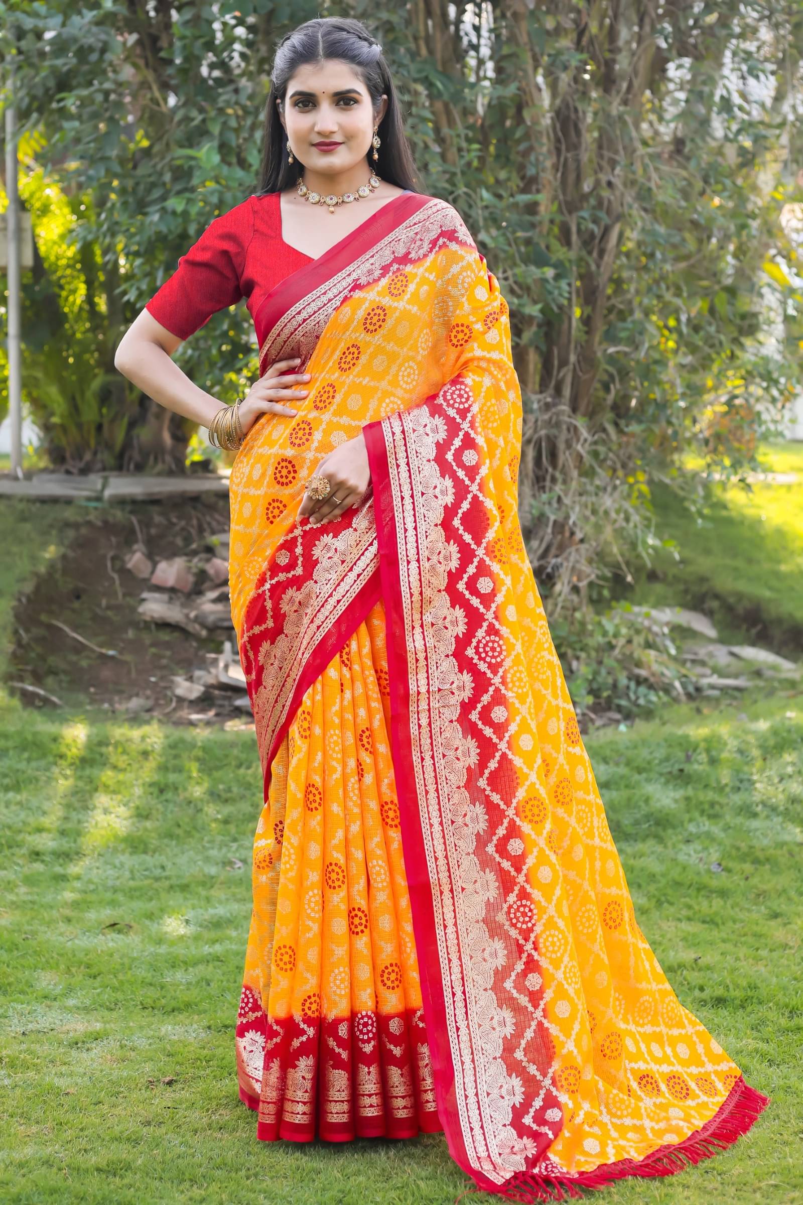 Kanooda Prints Net Woven Saree With Unstitched Blouse Piece ( Multicolor ) Kanooda Prints Net Woven Saree With Unstitched Blouse Piece ( Multicolor )