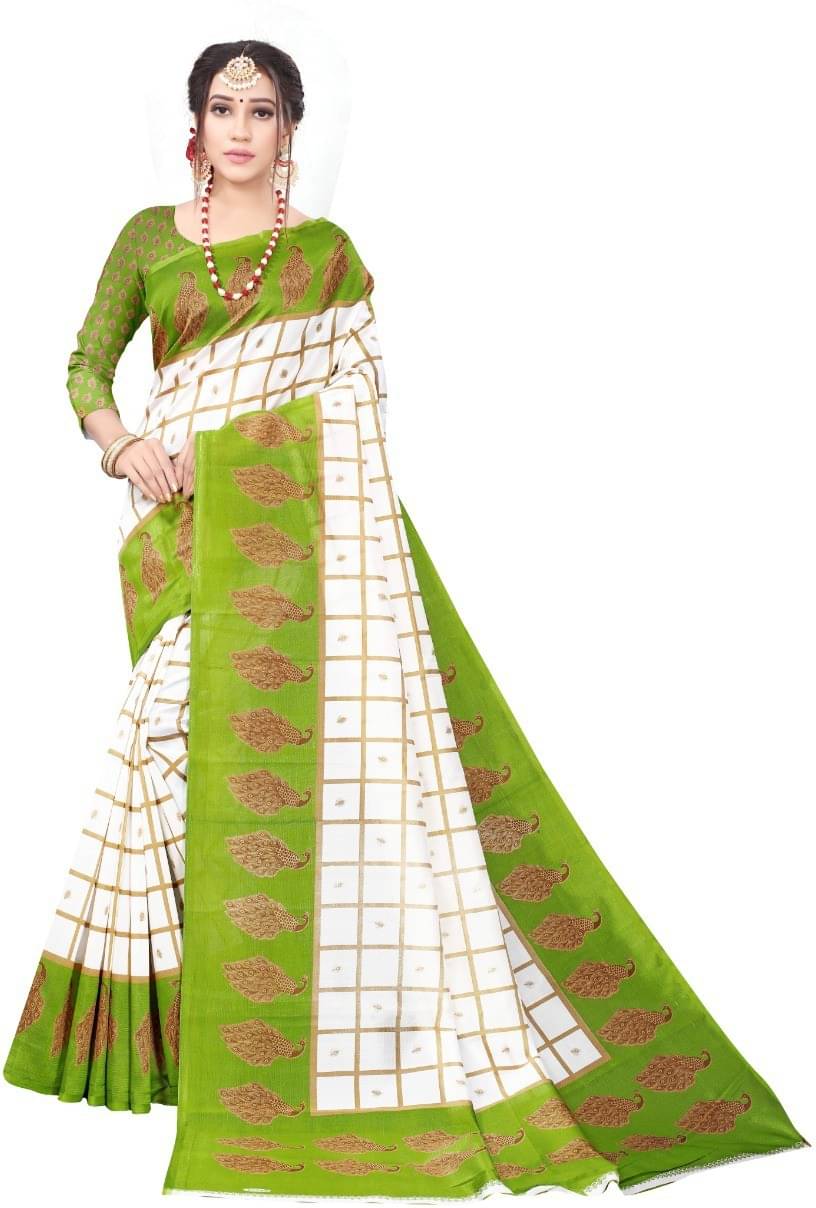 Kanooda Prints Silk Blend Printed Saree With Unstitched Blouse Piece ( Green ) Kanooda Prints Silk Blend Printed Saree With Unstitched Blouse Piece ( Green )