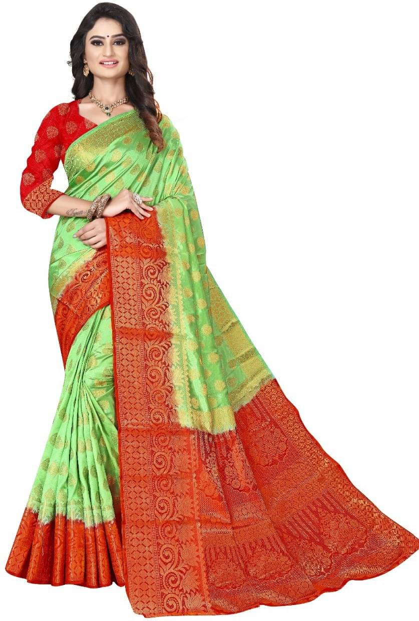     			Kanooda Prints Silk Blend Self Design Saree With Unstitched Blouse Piece ( Green )