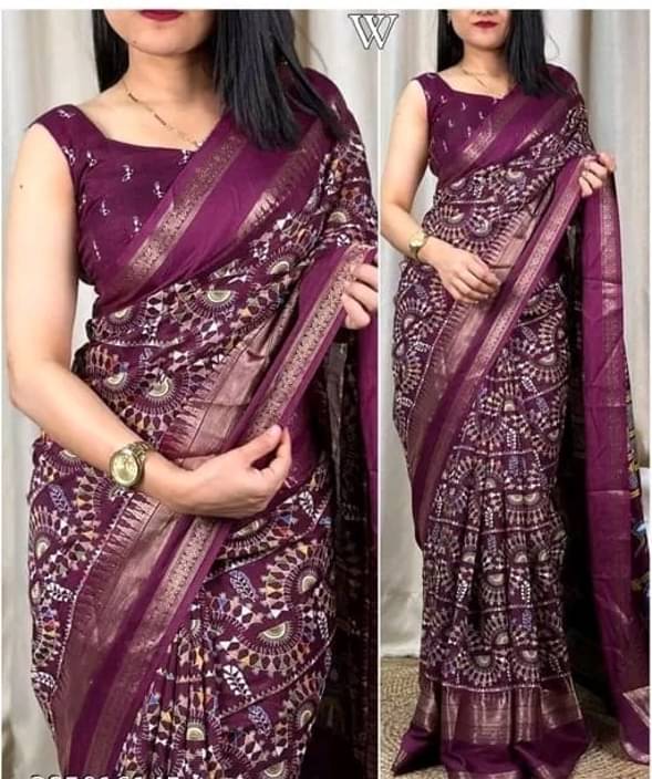     			Kanooda Prints Silk Printed Saree With Unstitched Blouse Piece ( Multicolor )