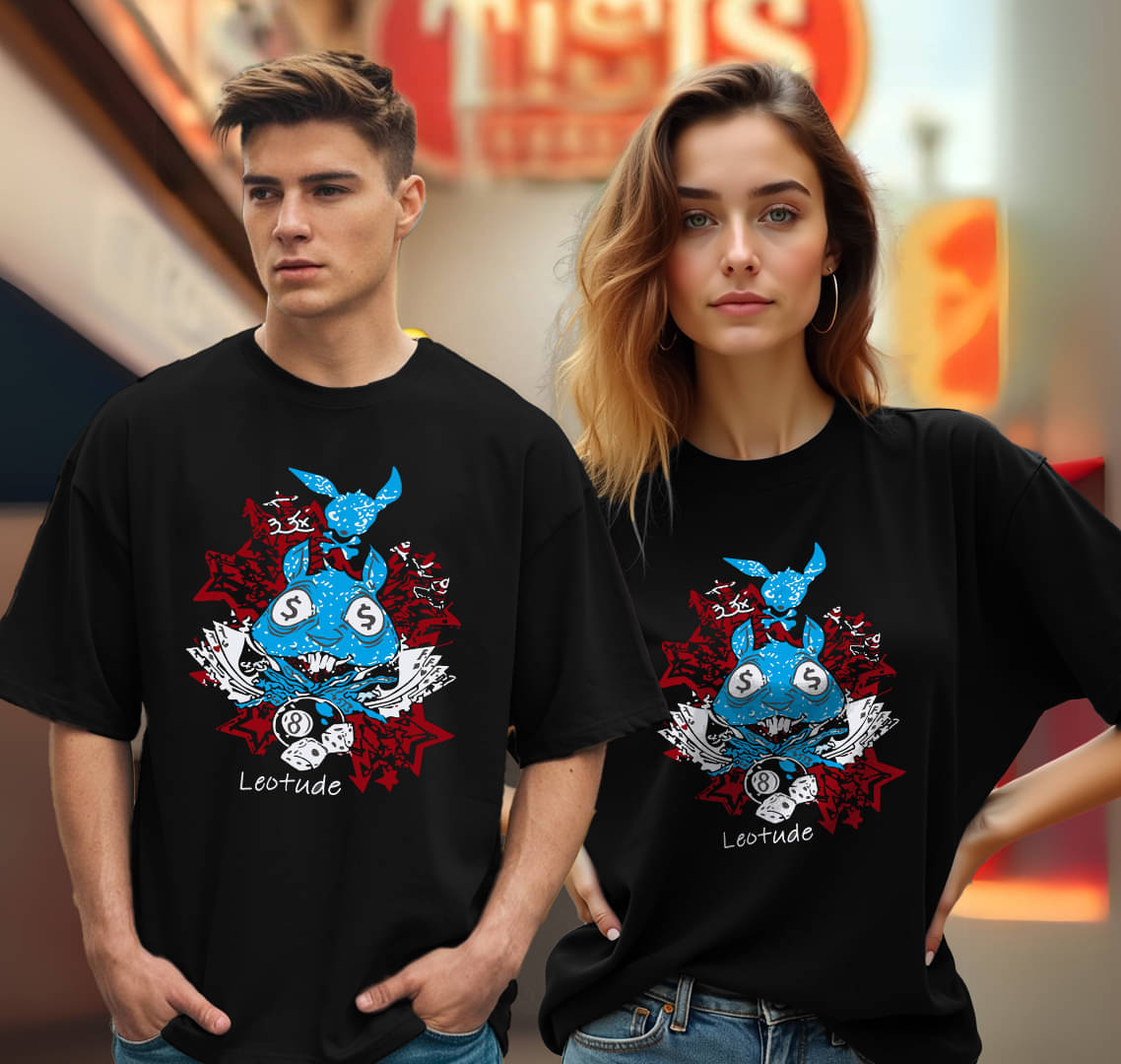 Leotude Black Blended Oversized Fit Couple T-Shirt Leotude Black Blended Oversized Fit Couple T-Shirt