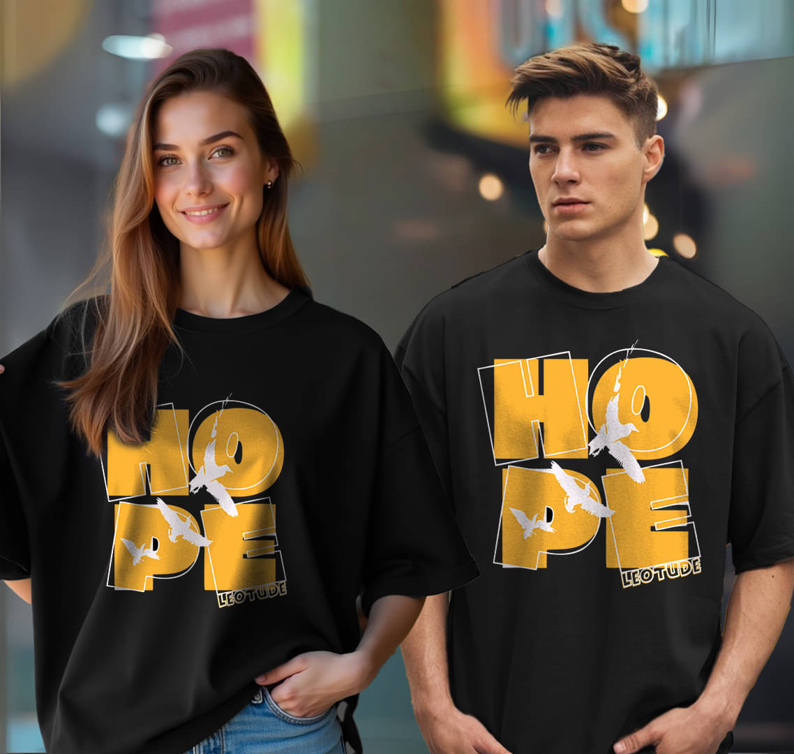 Leotude Black Blended Oversized Fit Couple T-Shirt Leotude Black Blended Oversized Fit Couple T-Shirt