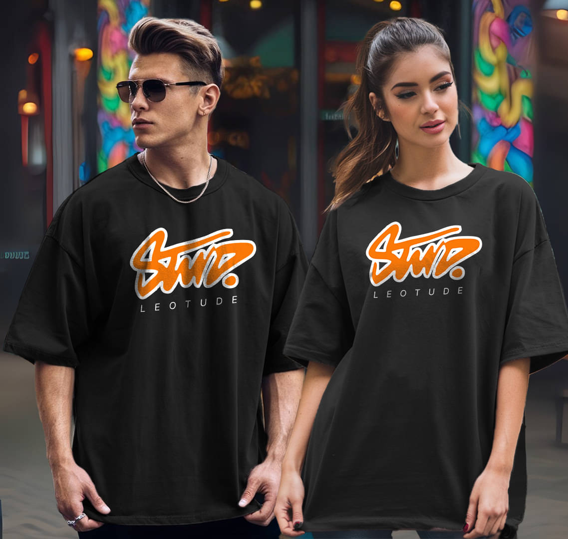 Leotude Black Blended Oversized Fit Couple T-Shirt Leotude Black Blended Oversized Fit Couple T-Shirt