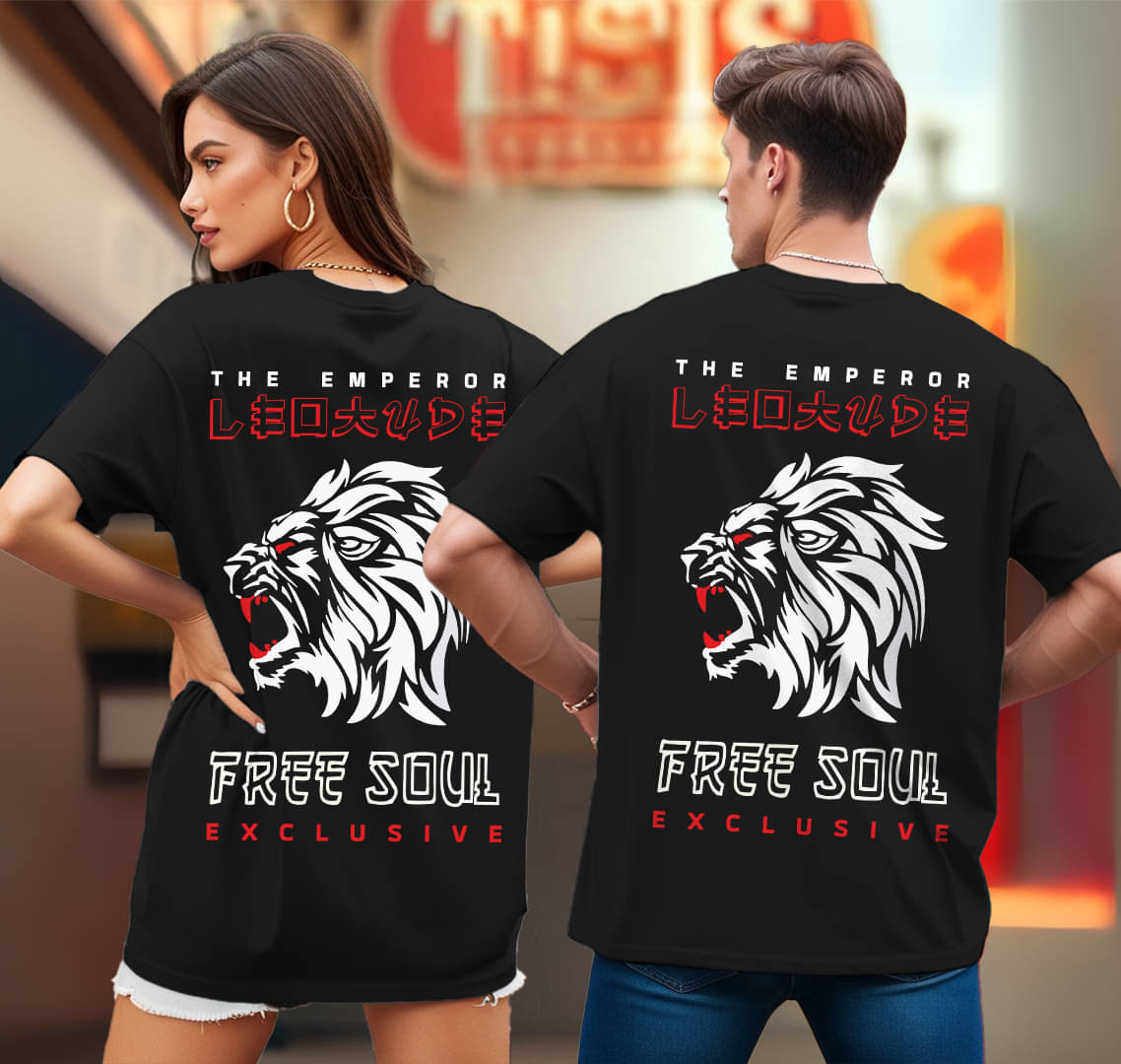     			Leotude Black Blended Oversized Fit Couple T-Shirt