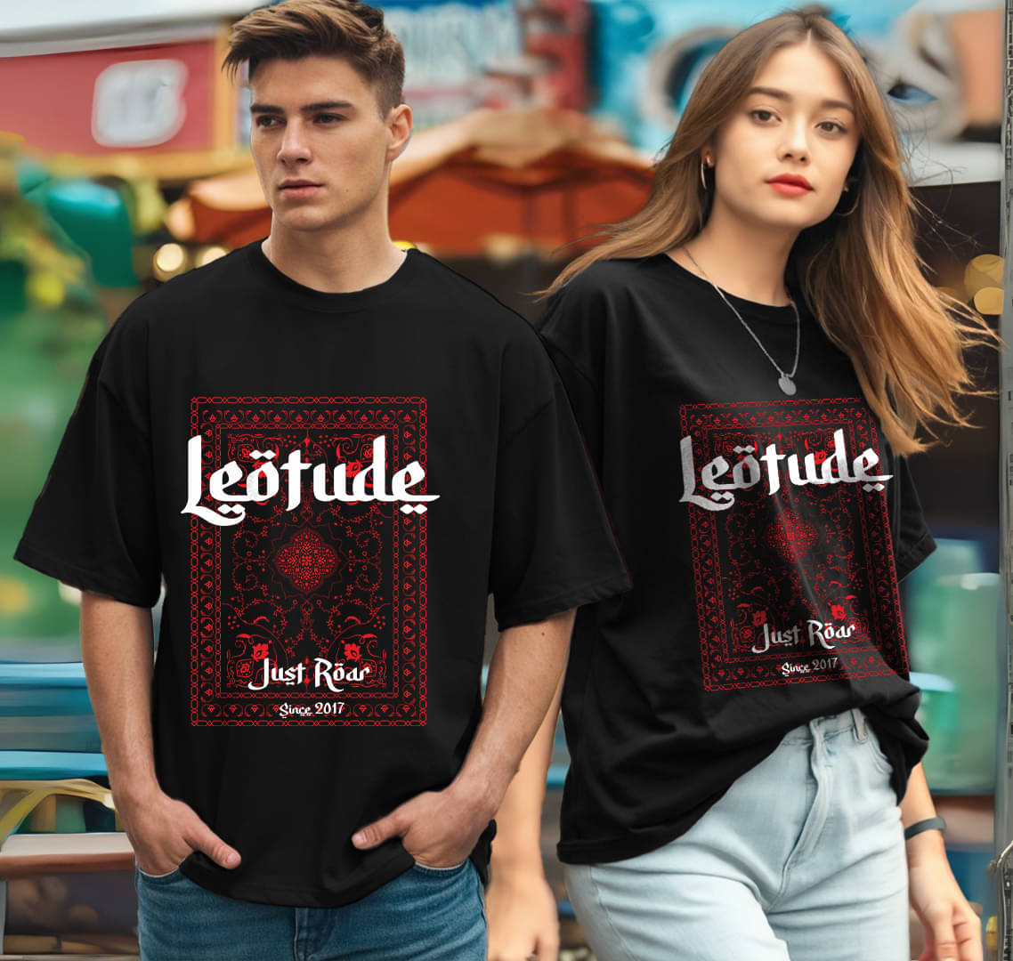 Leotude Black Blended Oversized Fit Couple T-Shirt     			Leotude Black Blended Oversized Fit Couple T-Shirt