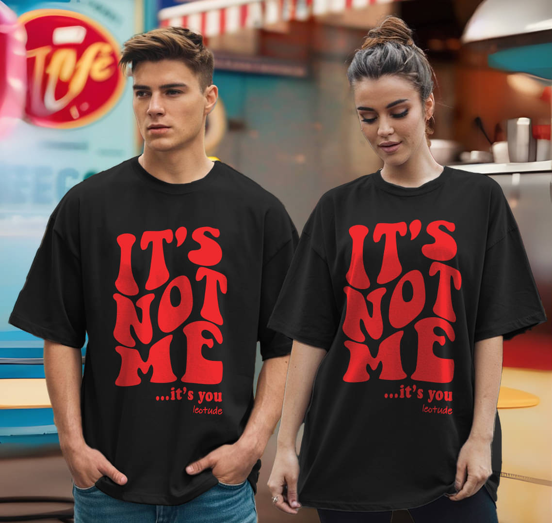     			Leotude Black Blended Oversized Fit Couple T-Shirt