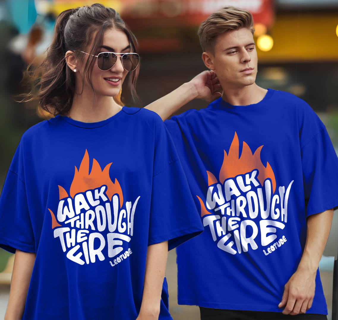 Leotude Blue Blended Oversized Fit Couple T-Shirt Leotude Blue Blended Oversized Fit Couple T-Shirt
