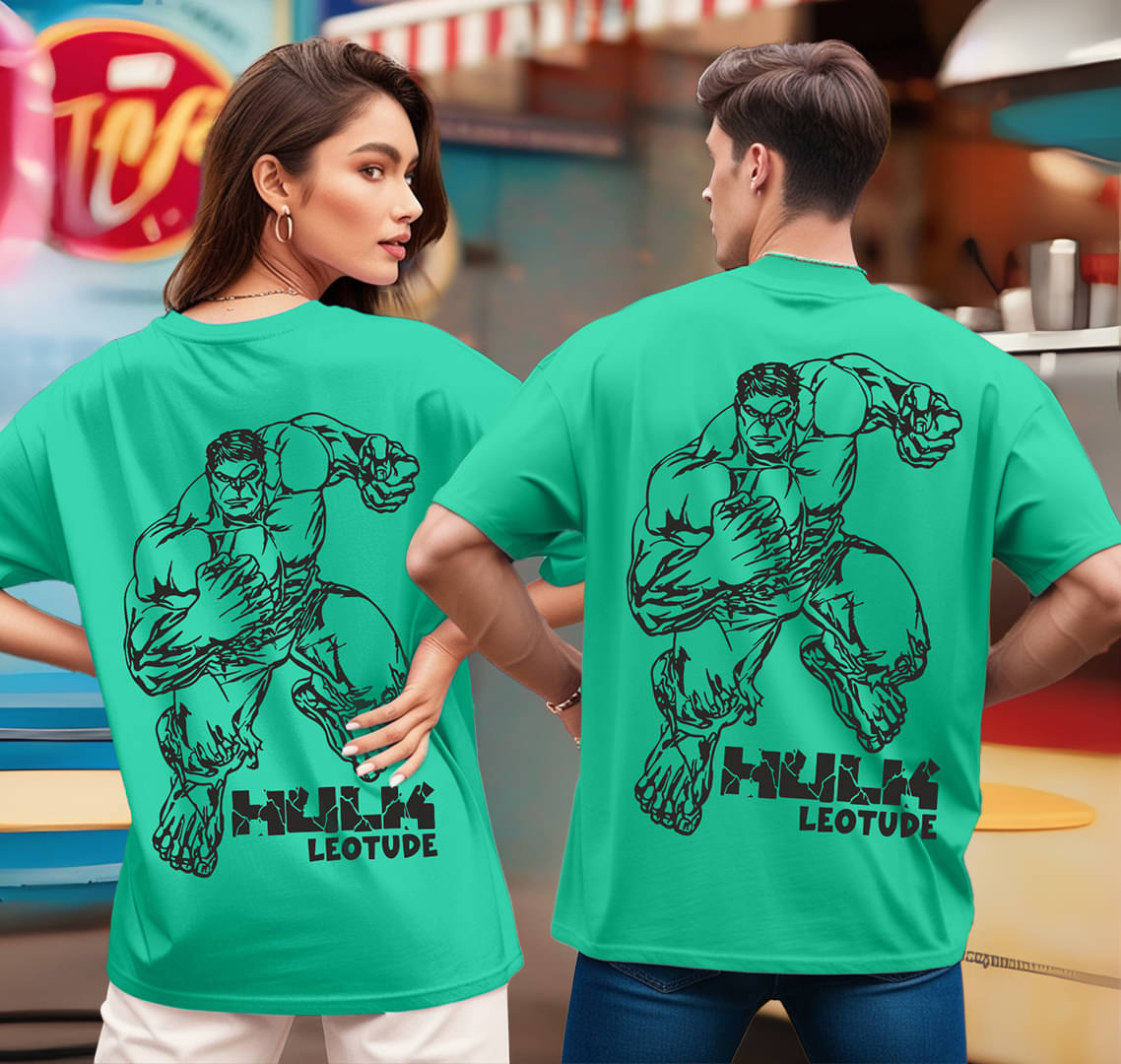 Leotude Green Blended Oversized Fit Couple T-Shirt Leotude Green Blended Oversized Fit Couple T-Shirt
