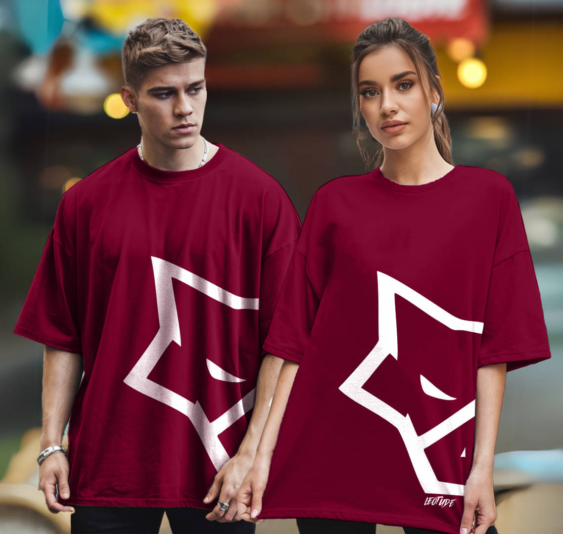     			Leotude Maroon Blended Oversized Fit Couple T-Shirt