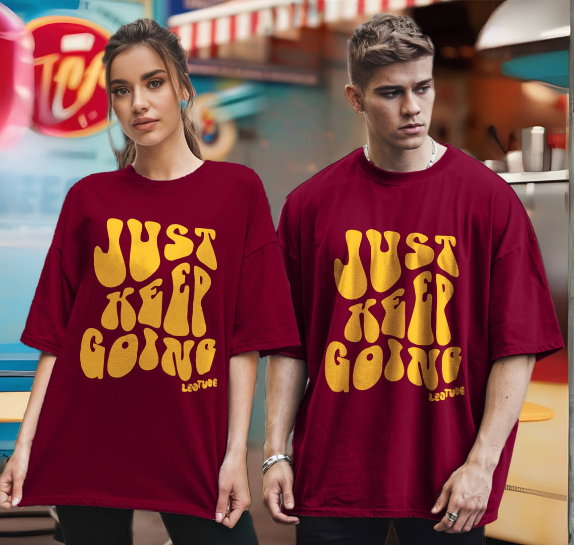 Leotude Maroon Blended Oversized Fit Couple T-Shirt Leotude Maroon Blended Oversized Fit Couple T-Shirt