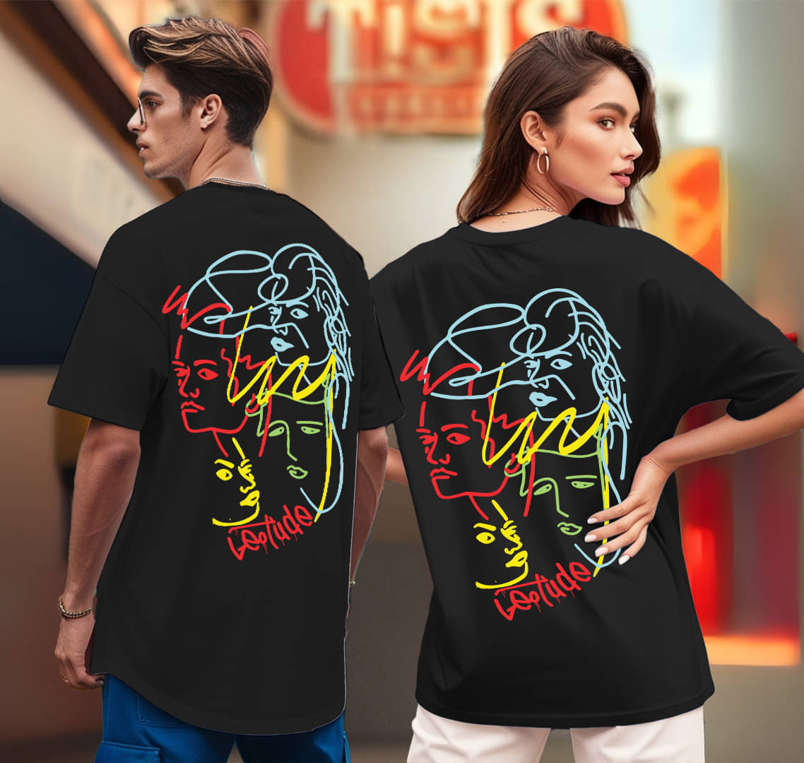     			Leotude Multi Color Blended Oversized Fit Couple T-Shirt