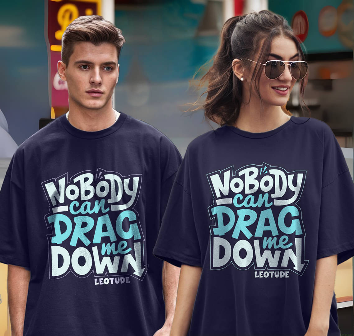    			Leotude Navy Blended Oversized Fit Couple T-Shirt