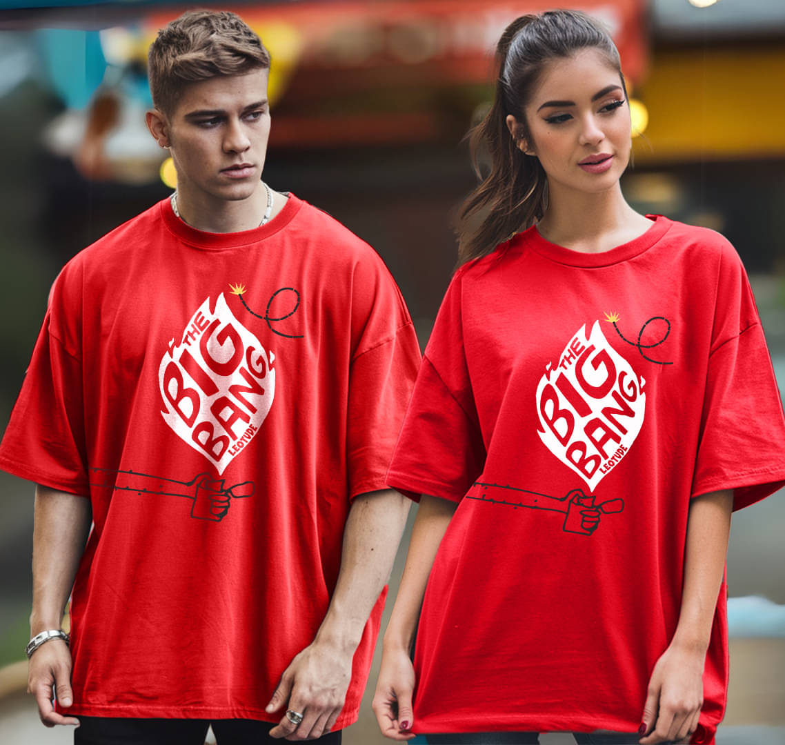     			Leotude Red Blended Oversized Fit Couple T-Shirt