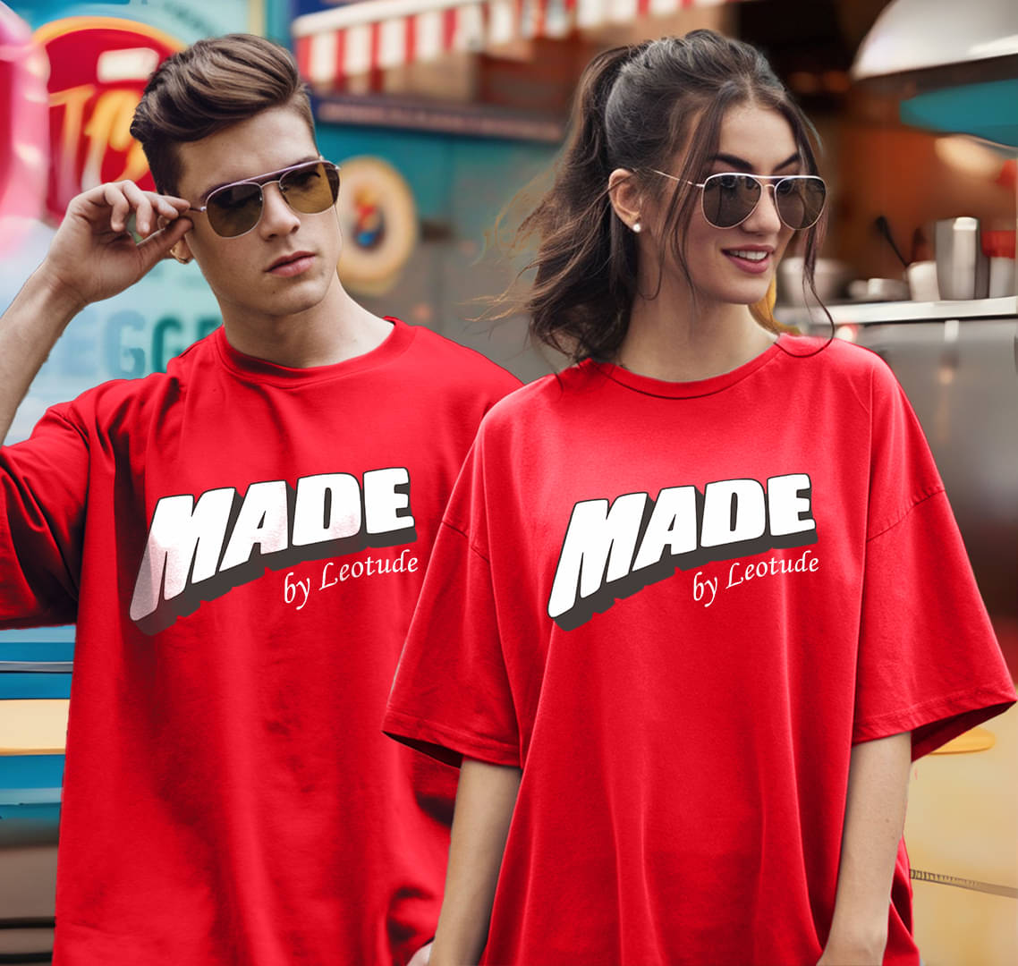 Leotude Red Blended Oversized Fit Couple T-Shirt Leotude Red Blended Oversized Fit Couple T-Shirt