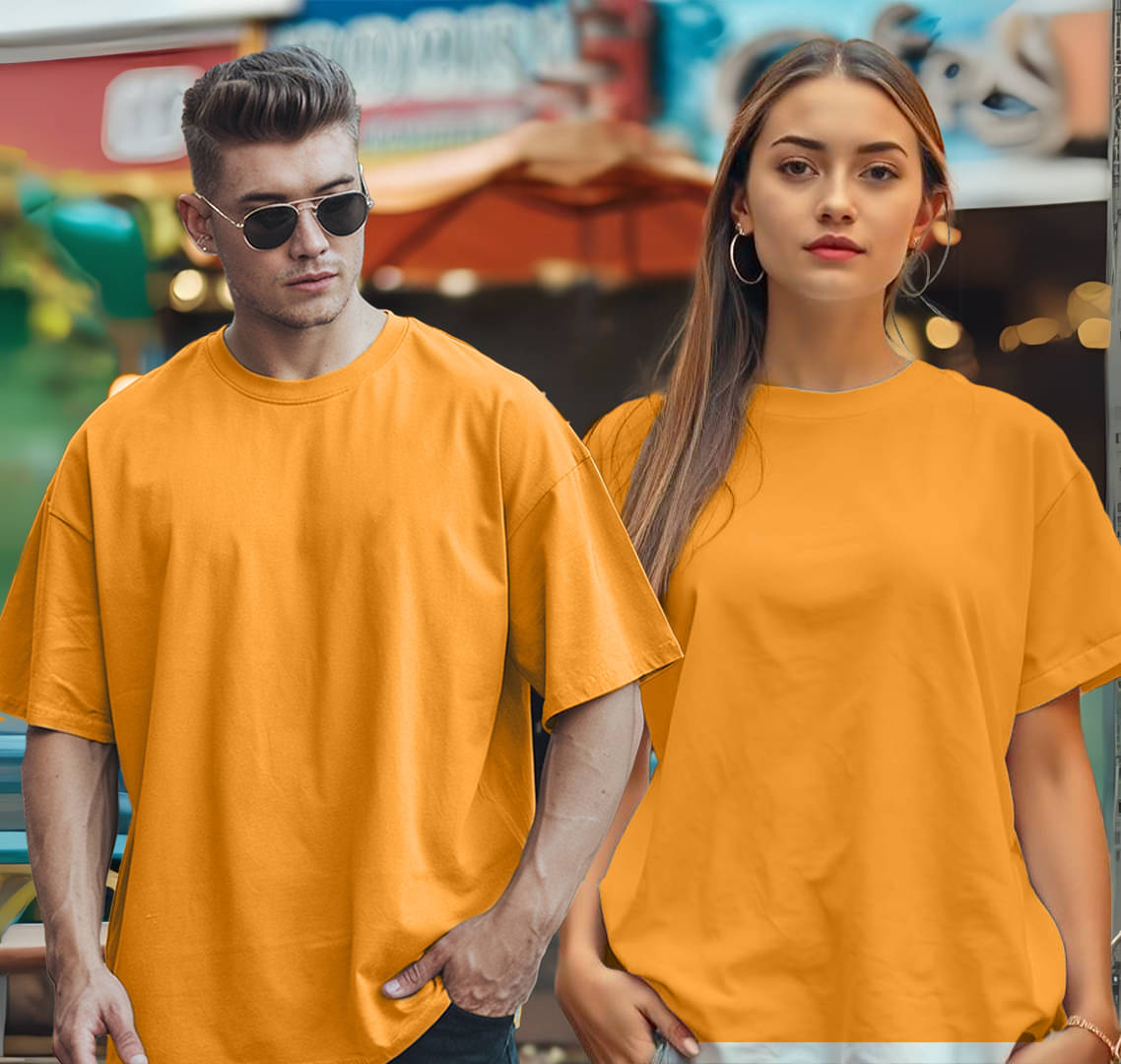     			Leotude Yellow Blended Oversized Fit Couple T-Shirt