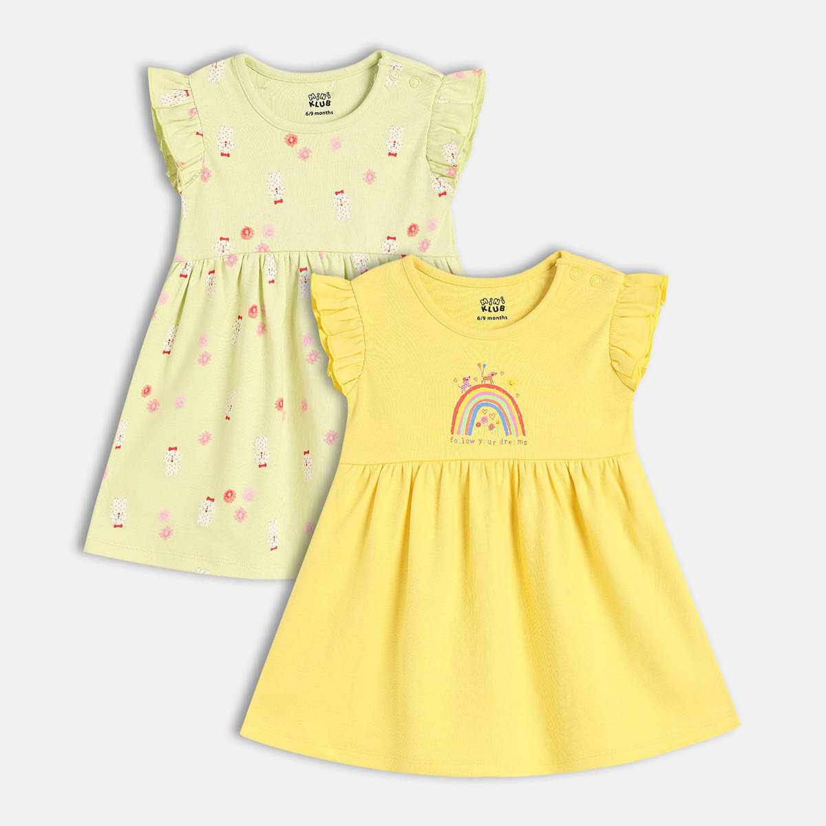     			MINI KLUB Pack of 2 Baby Girls Cotton Dress ( Yellow )