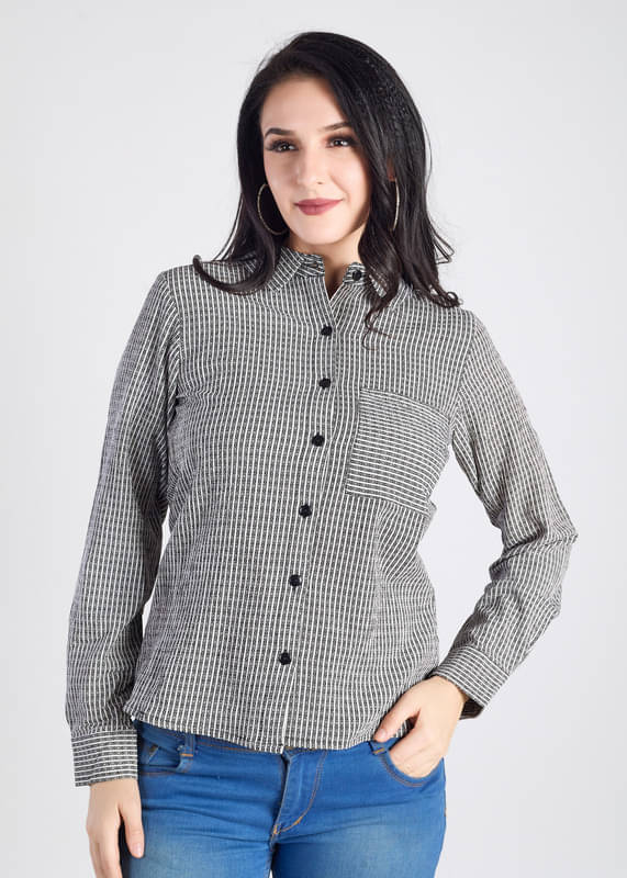     			Mantra Fashion Women's Black and White Micro checks Full Sleeve Shirt ( Pack of 1 )