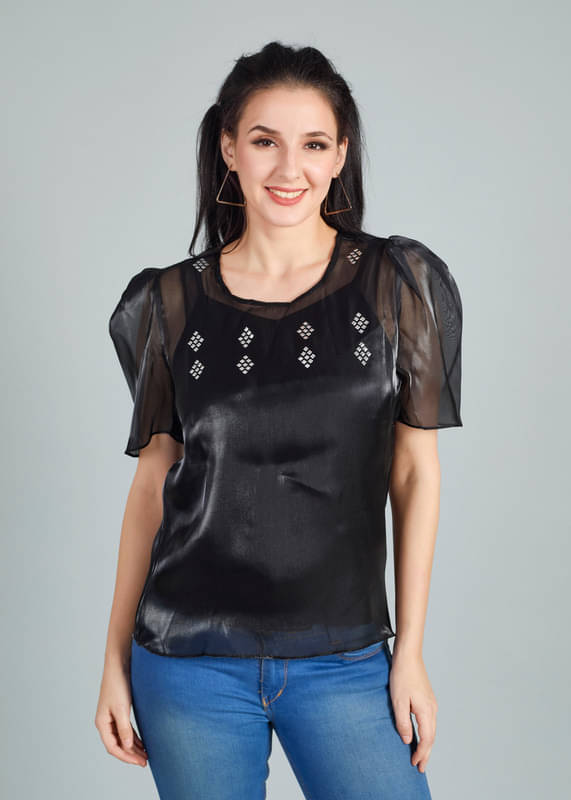 Mantra Fashion Women's Black Embellished Top ( Pack of 1 )     			Mantra Fashion Women's Black Embellished Top ( Pack of 1 )