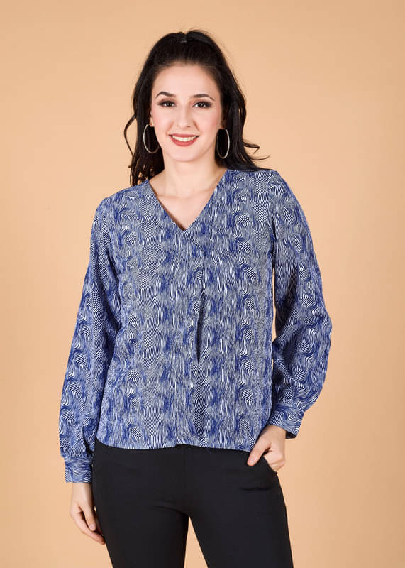 Mantra Fashion Women's Blue Printed V Neck Full Sleeve Top ( Pack of 1 ) Mantra Fashion Women's Blue Printed V Neck Full Sleeve Top ( Pack of 1 )