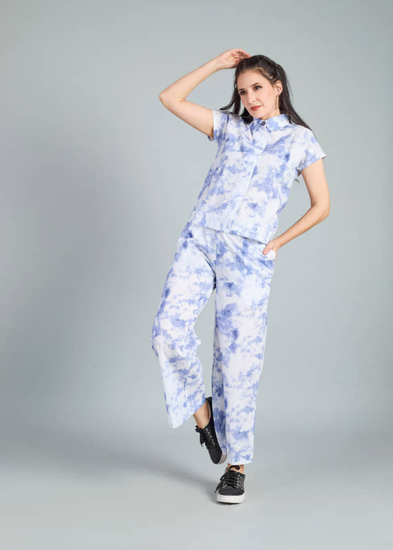 Mantra Fashion Women's Blue Printed Shirt Trouser Co-Ord Set ( Pack of 1 )