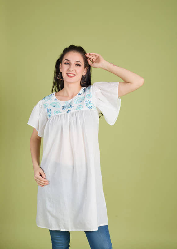 Mantra Fashion Women's White Cotton Embroidered Knee Length Fit & Flare Dress ( Pack of 1 )