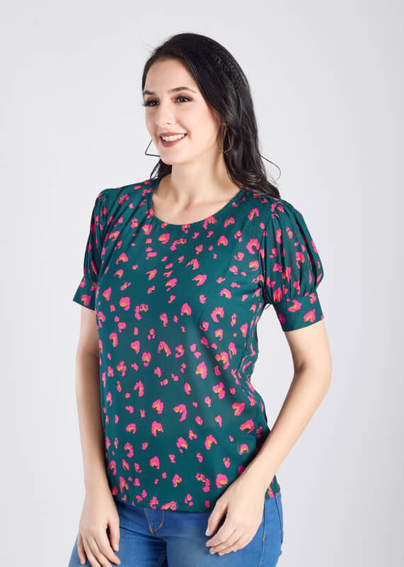 Mantra Fashion Women's Green Balloon Sleeve Top ( Pack of 1)