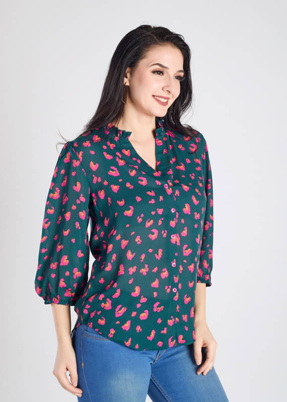     			Mantra Fashion Women's Green V Neck 3/4th sleeve Shirt ( Pack of 1 )