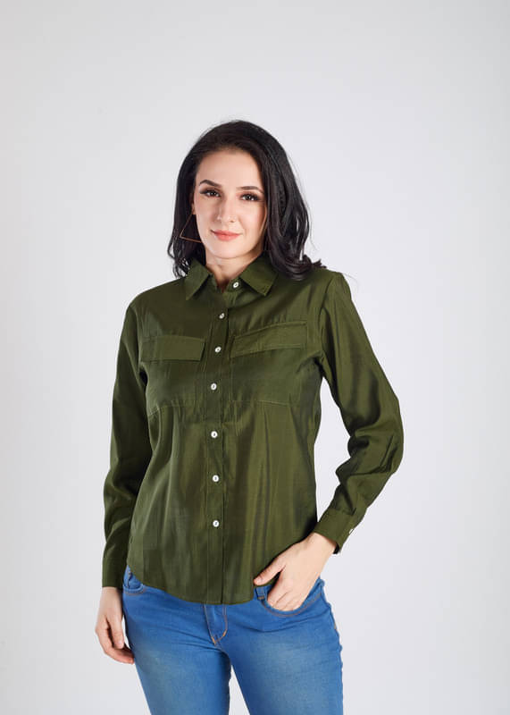     			Mantra Fashion Women's Olive Solid Shirt ( Pack of 1 )
