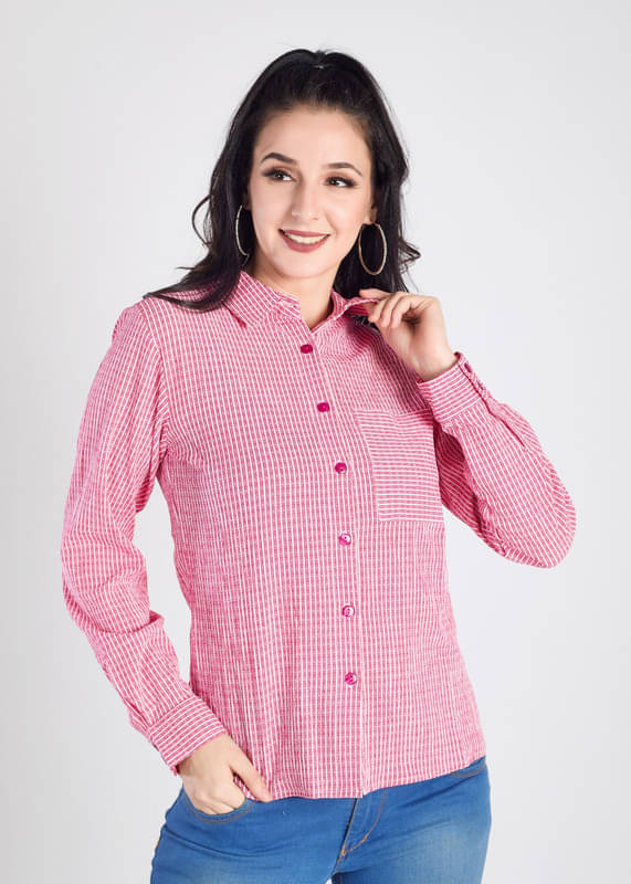     			Mantra Fashion Women's Pink and White micro Stripes Shirt ( Pack of 1 )
